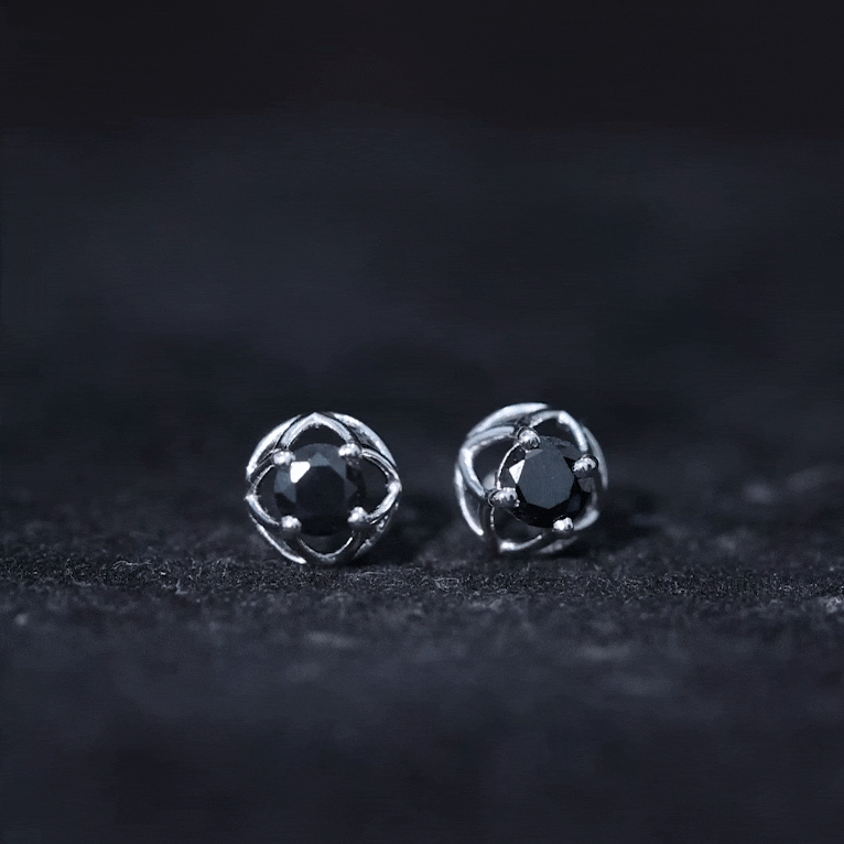 5MM Solitaire Black Onyx Floral Stud Earrings