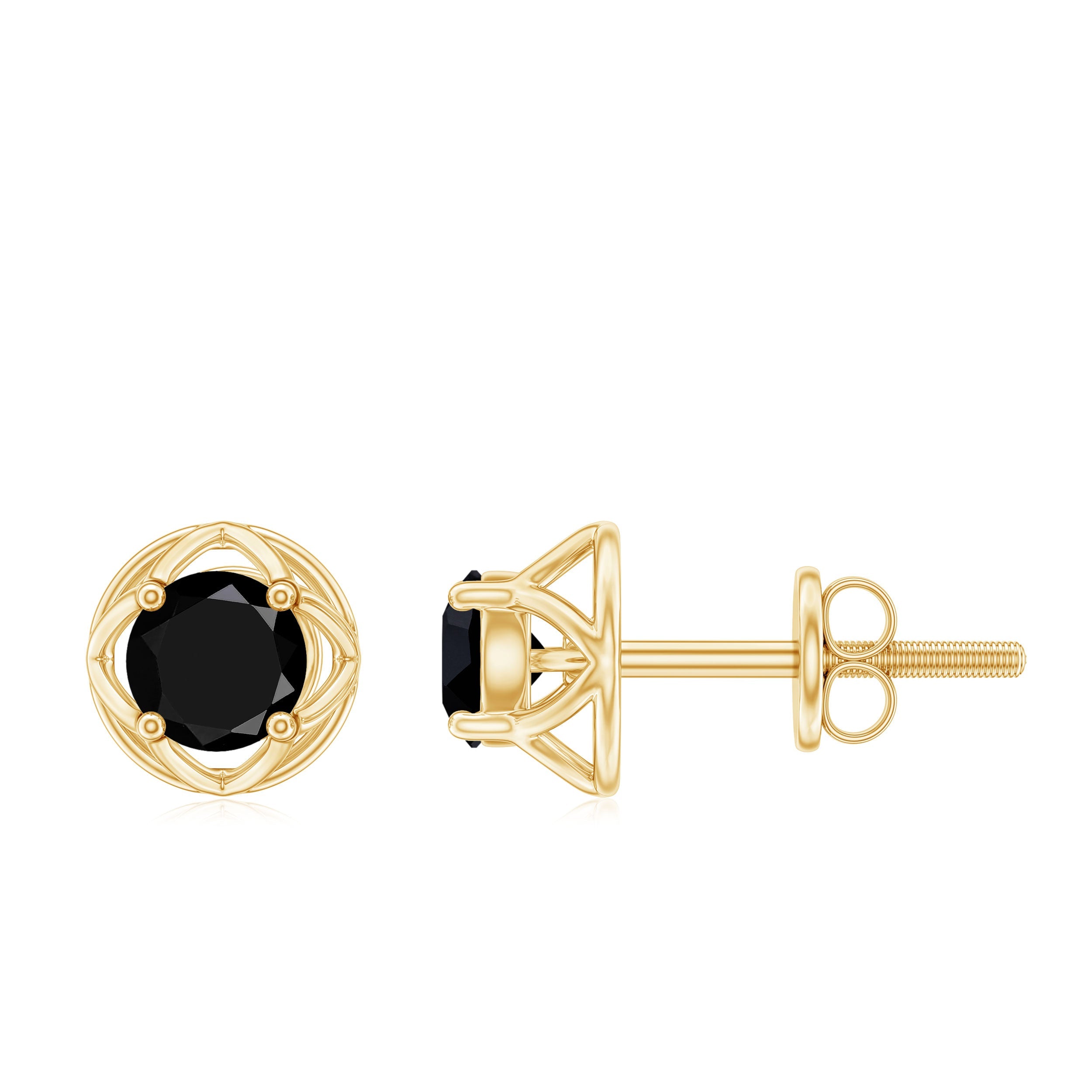5MM Solitaire Black Onyx Floral Stud Earrings