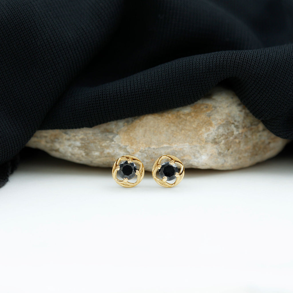 5MM Solitaire Black Onyx Floral Stud Earrings