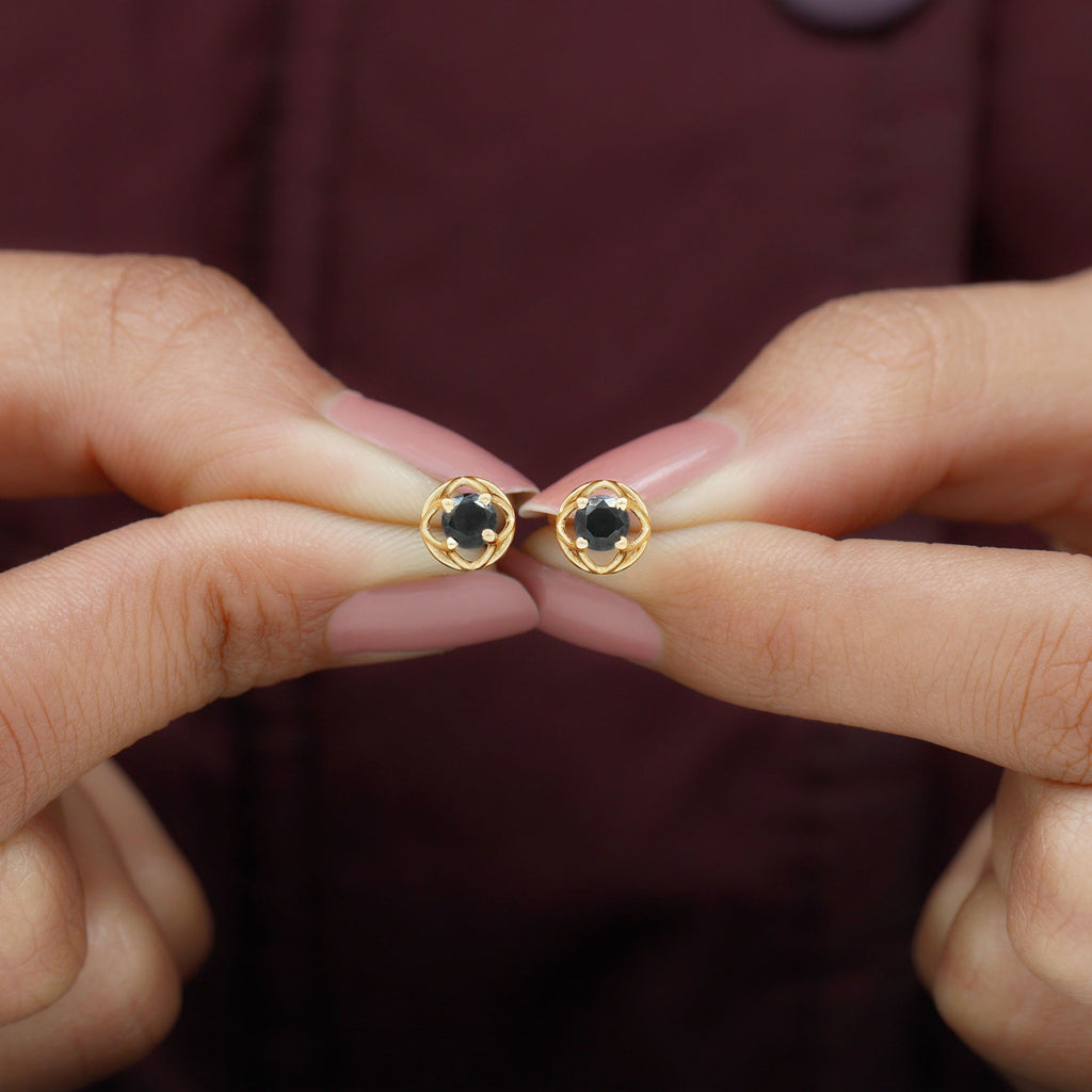 5MM Solitaire Black Onyx Floral Stud Earrings