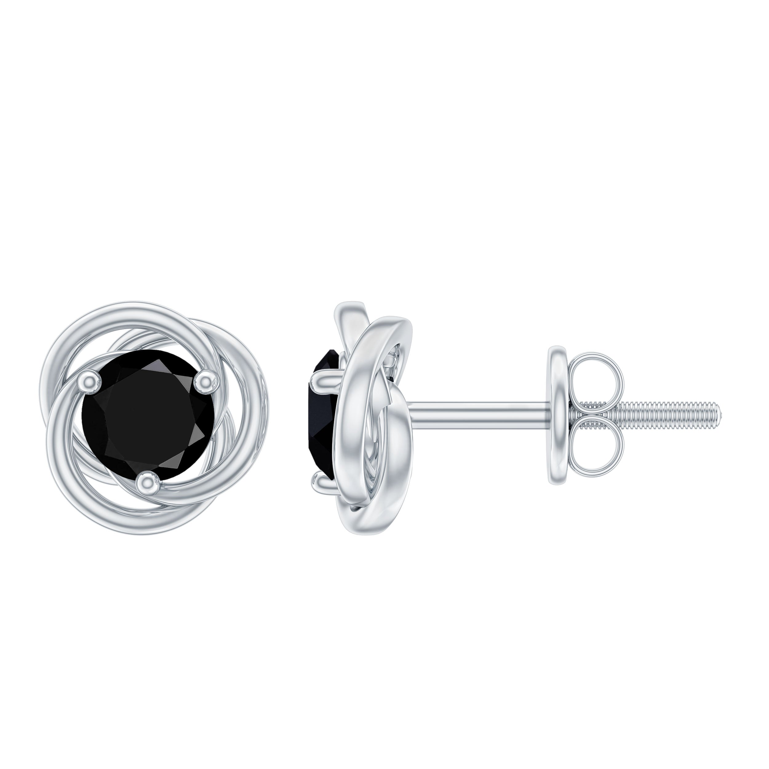 1 CT Solitaire Black Onyx Swirl Stud Earrings