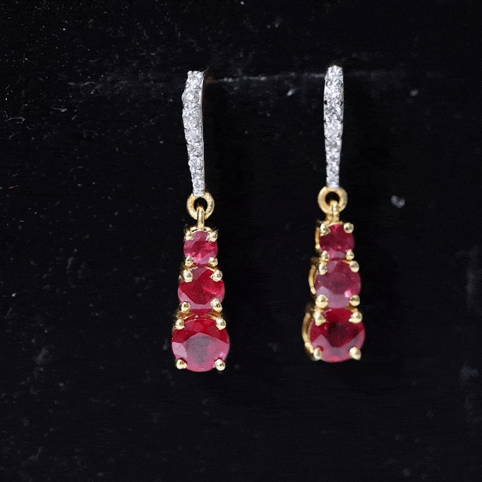 2.50 CT Lab Created Ruby Three Stone Dangle Earrings with Moissanite