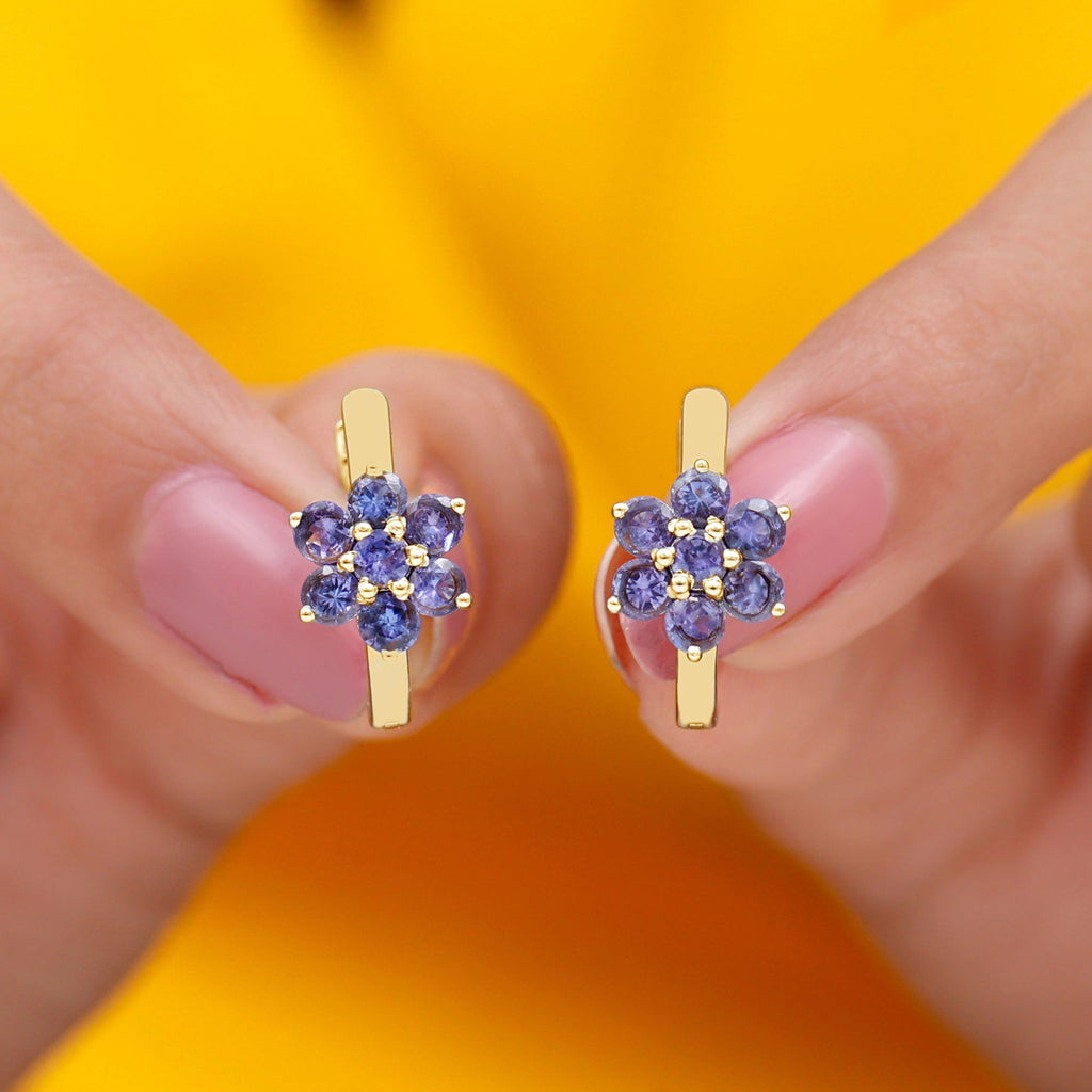 Round Shape Tanzanite Flower Hoop Earrings
