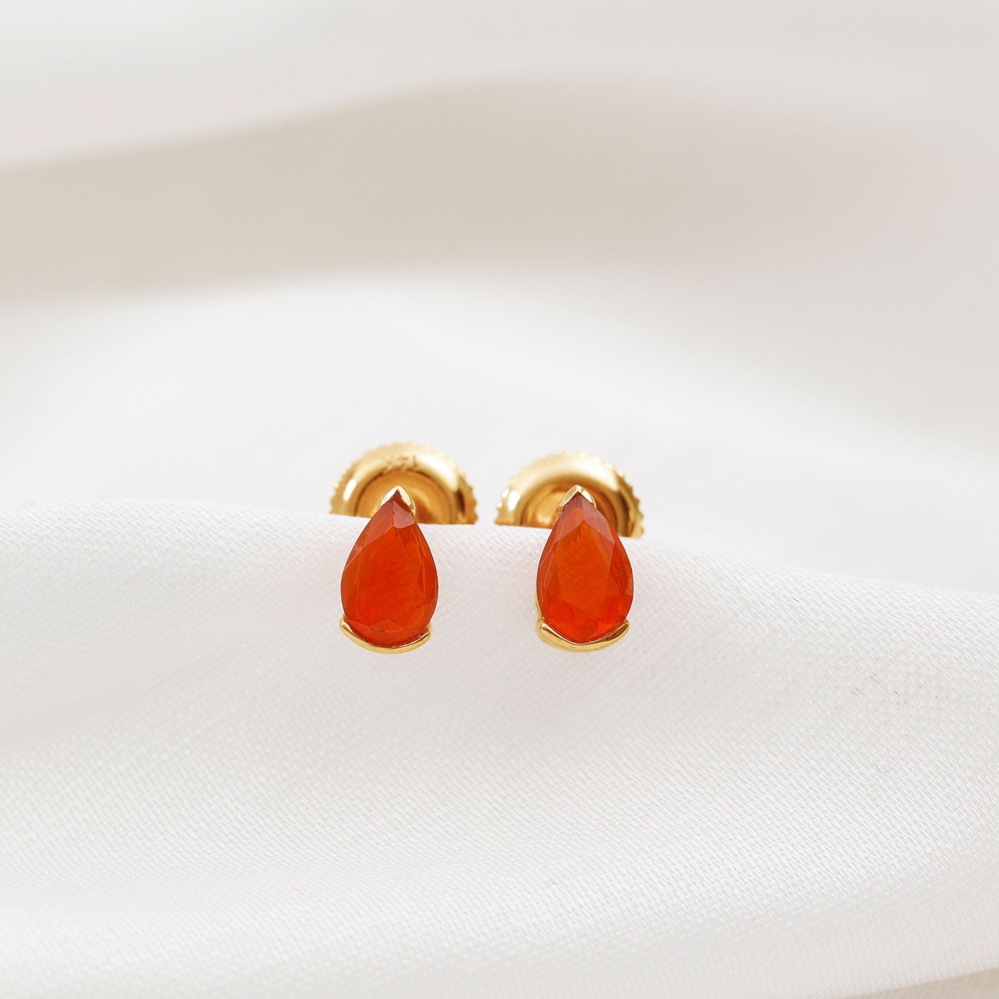 Natural 1 Carat Fire Opal Teardrop Stud Earrings
