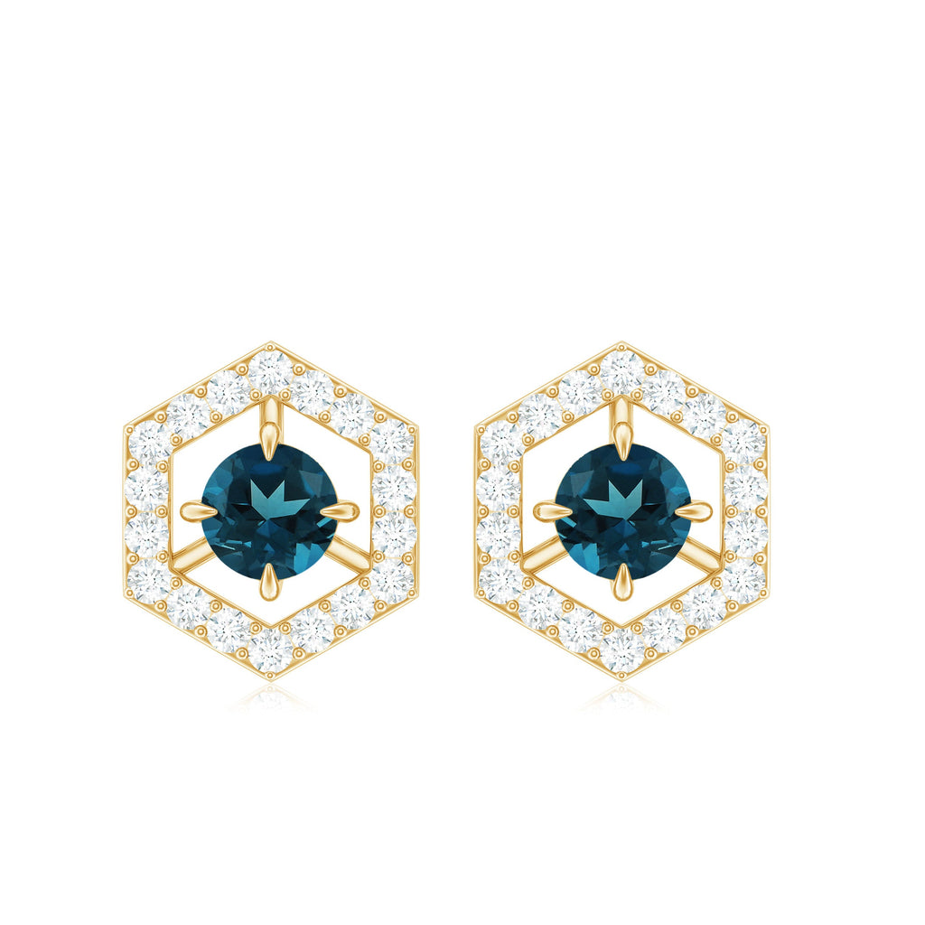 1 CT Minimal London Blue Topaz and Diamond Geometric Stud Earrings