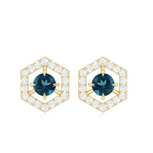 1 CT Minimal London Blue Topaz and Diamond Geometric Stud Earrings