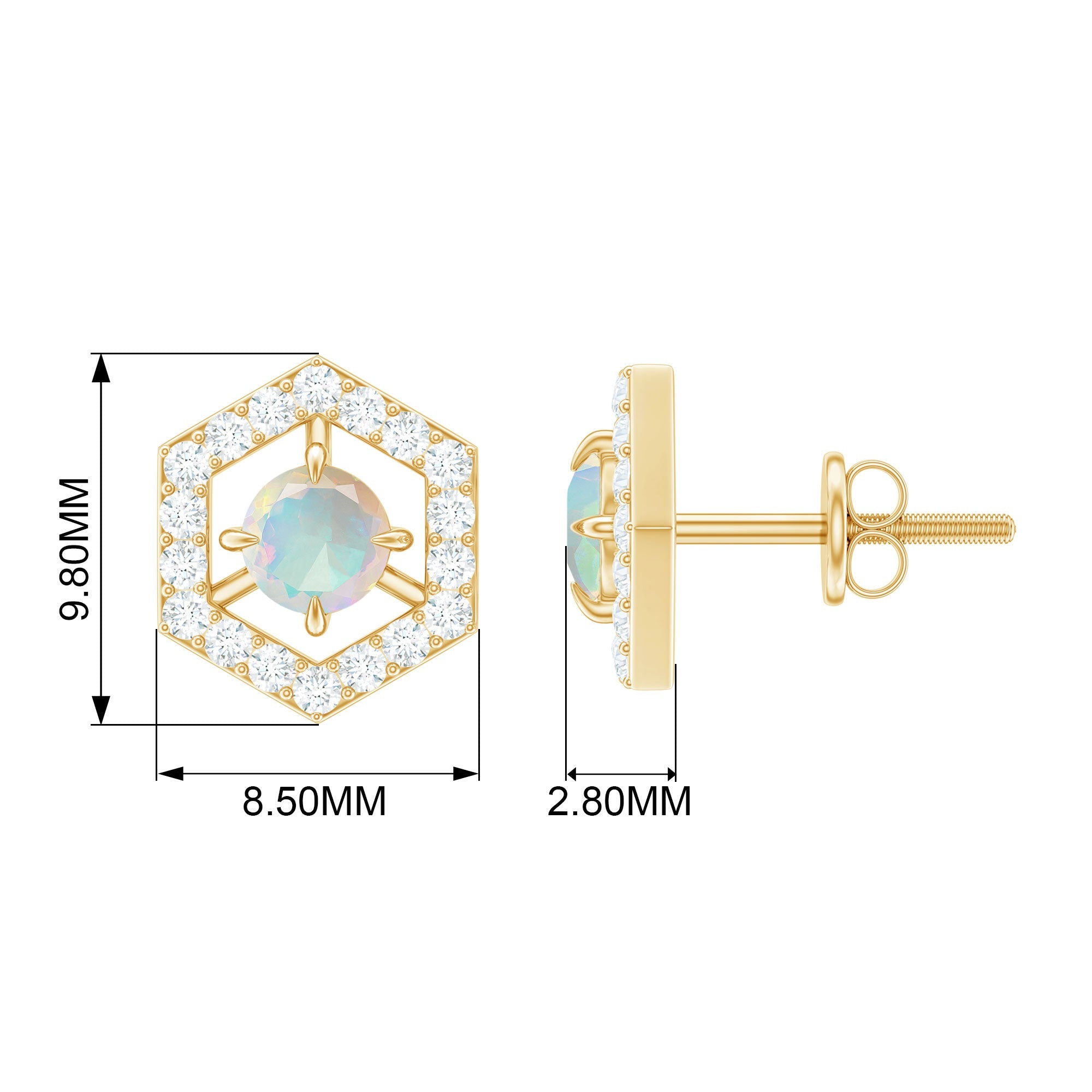 1 CT Minimal Ethiopian Opal and Diamond Geometric Stud Earrings