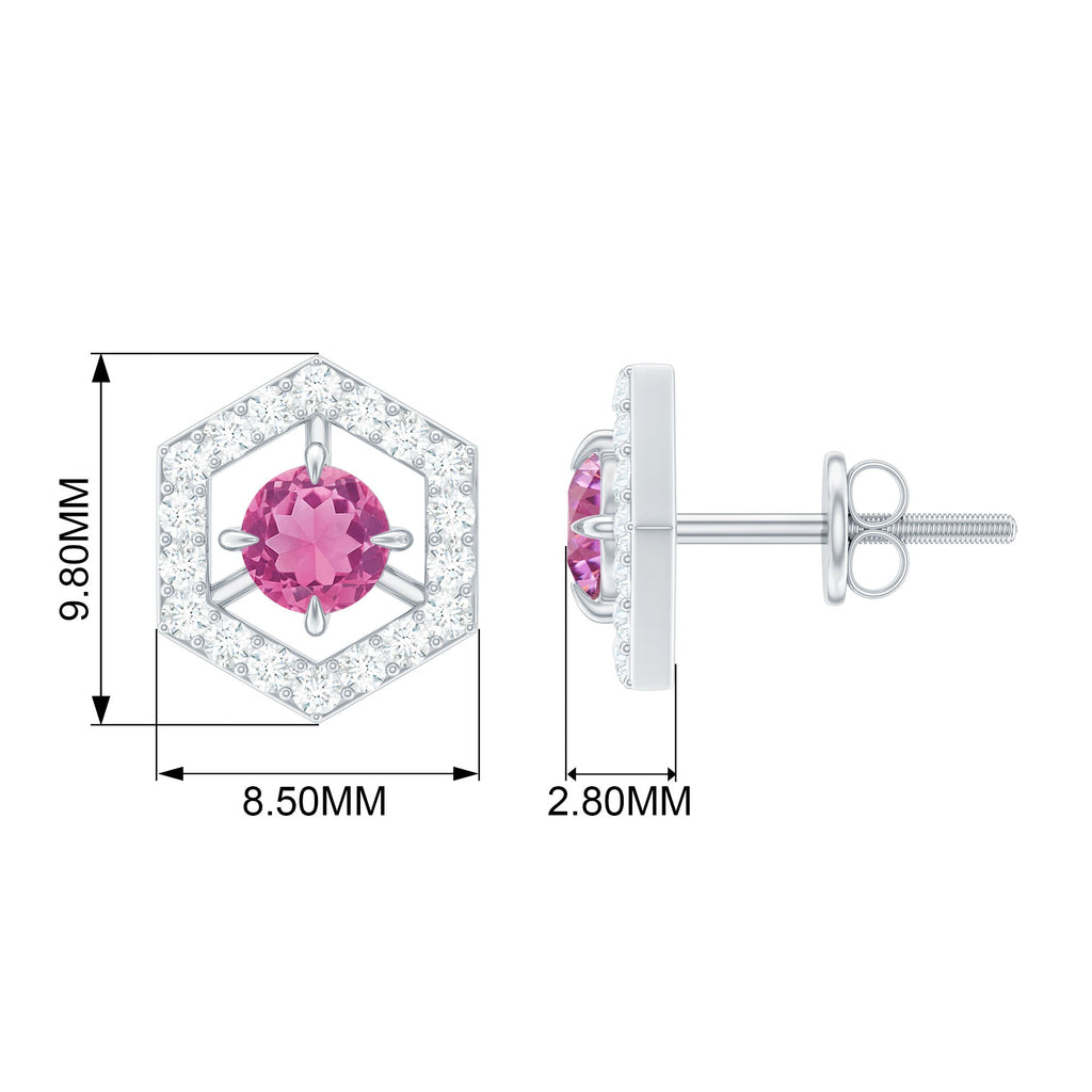 1 CT Minimal Pink Tourmaline and Diamond Geometric Stud Earrings