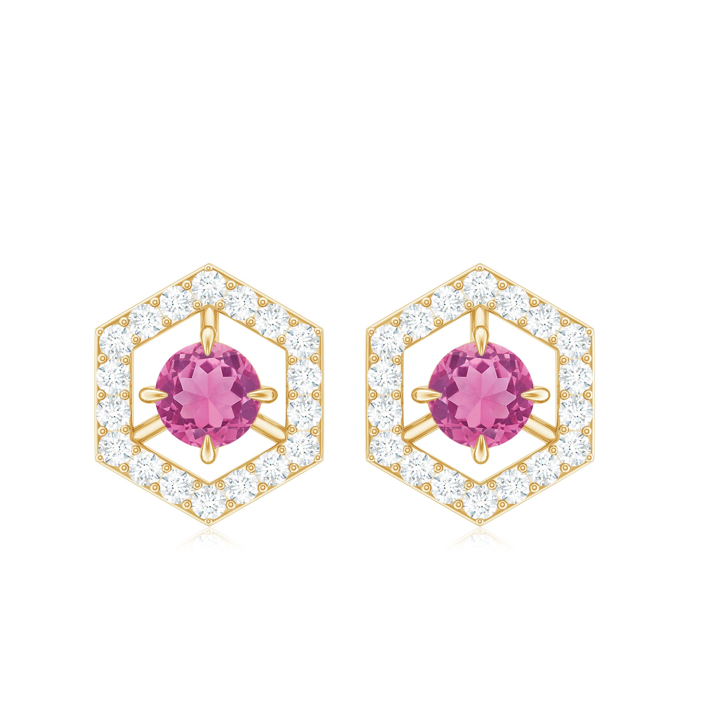 1 CT Minimal Pink Tourmaline and Diamond Geometric Stud Earrings