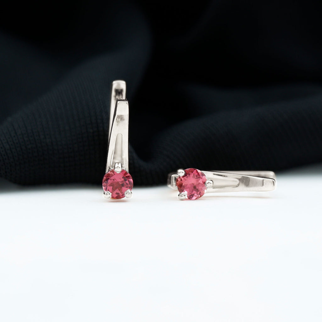 Natural Pink Tourmaline J Hoop Earrings