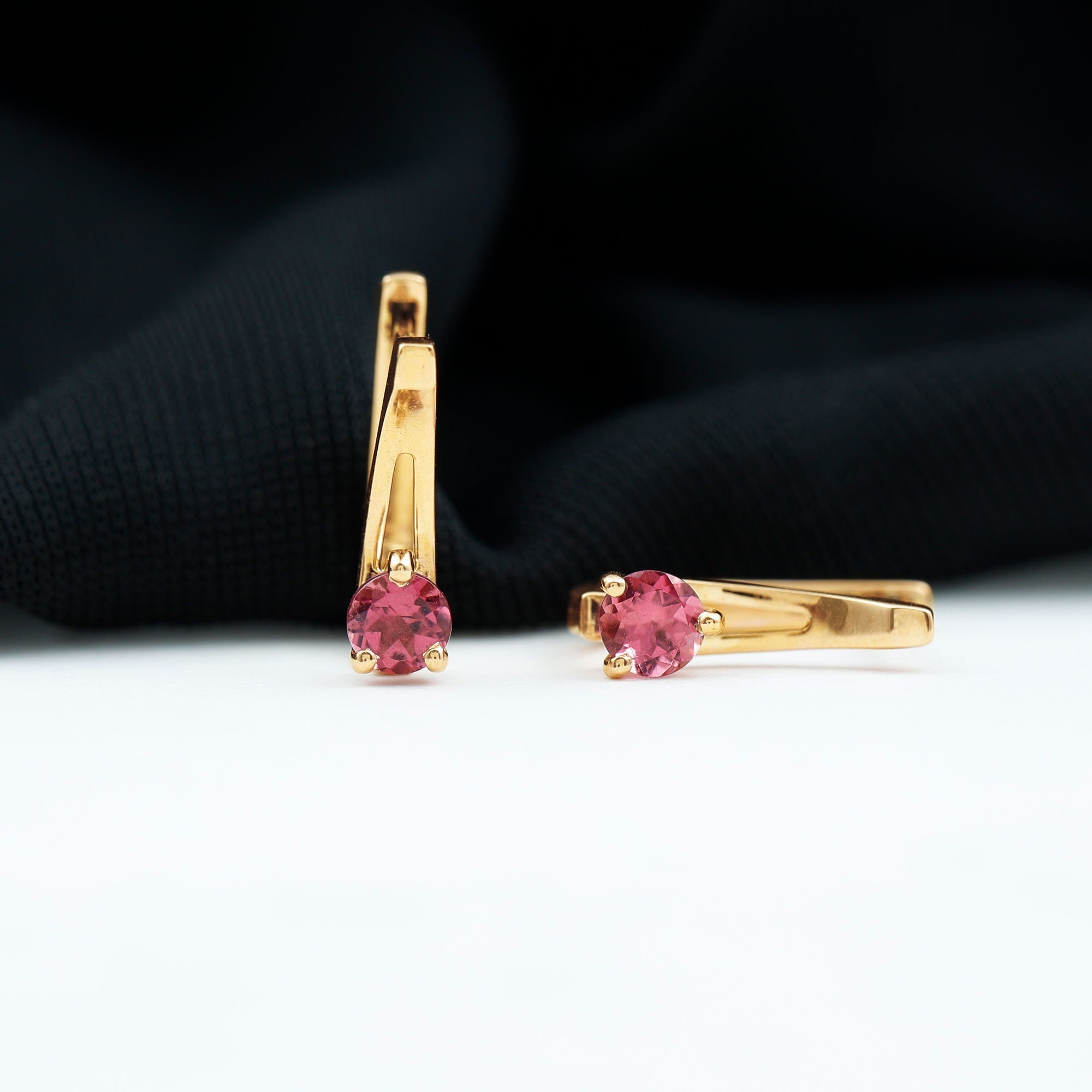 Natural Pink Tourmaline J Hoop Earrings