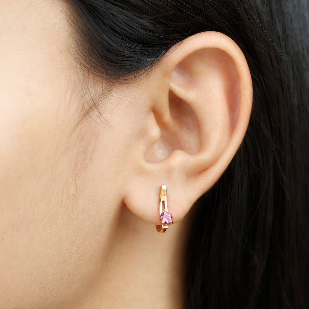 Natural Pink Tourmaline J Hoop Earrings