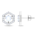 1 CT Minimal Moonstone and Diamond Geometric Stud Earrings