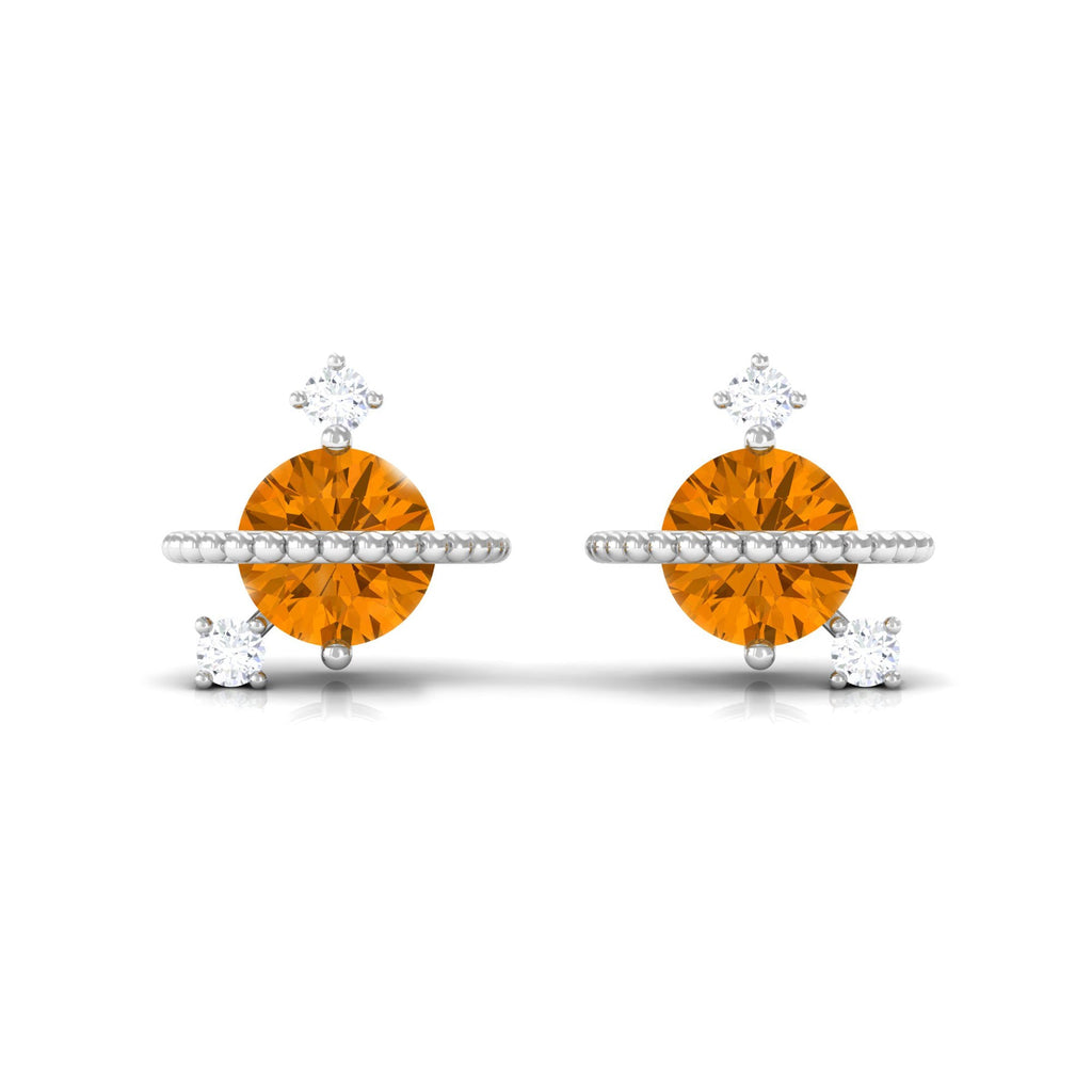 1/2 CT Contemporary Citrine and Diamond Celestial Stud Earrings