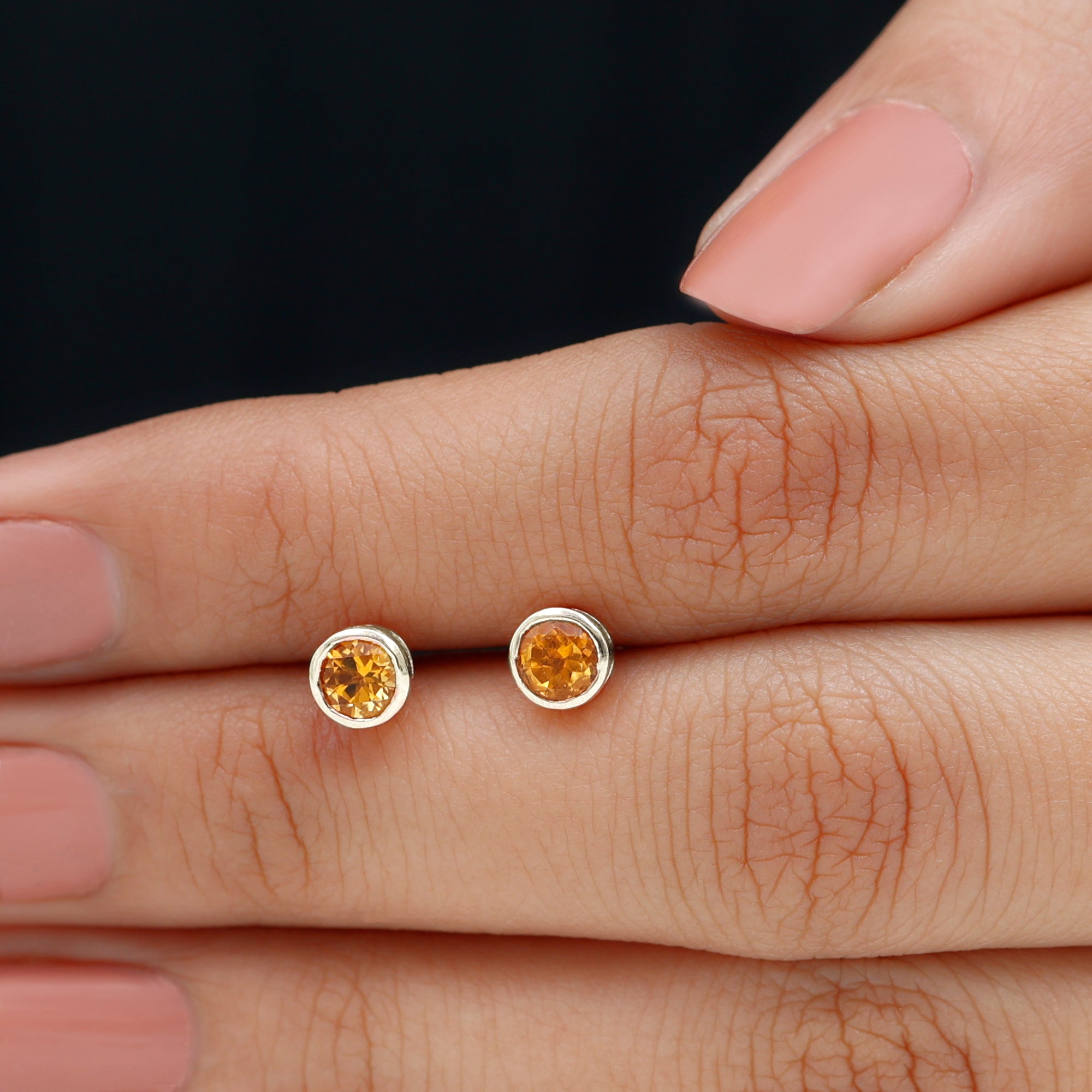 Solitaire 1 Carat Citrine Stud Earrings in Bezel Setting