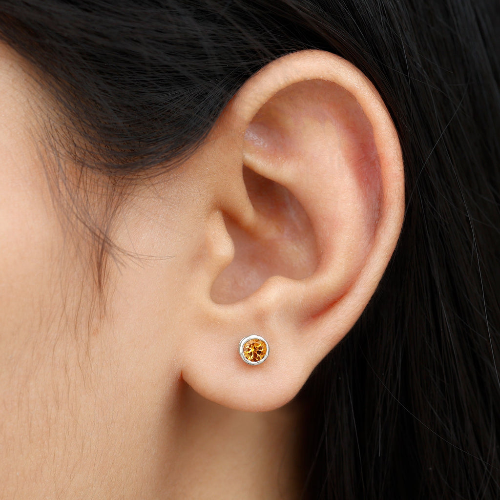 Solitaire 1 Carat Citrine Stud Earrings in Bezel Setting