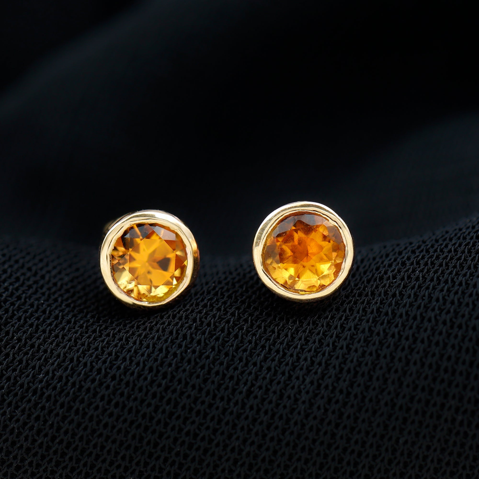 Solitaire 1 Carat Citrine Stud Earrings in Bezel Setting