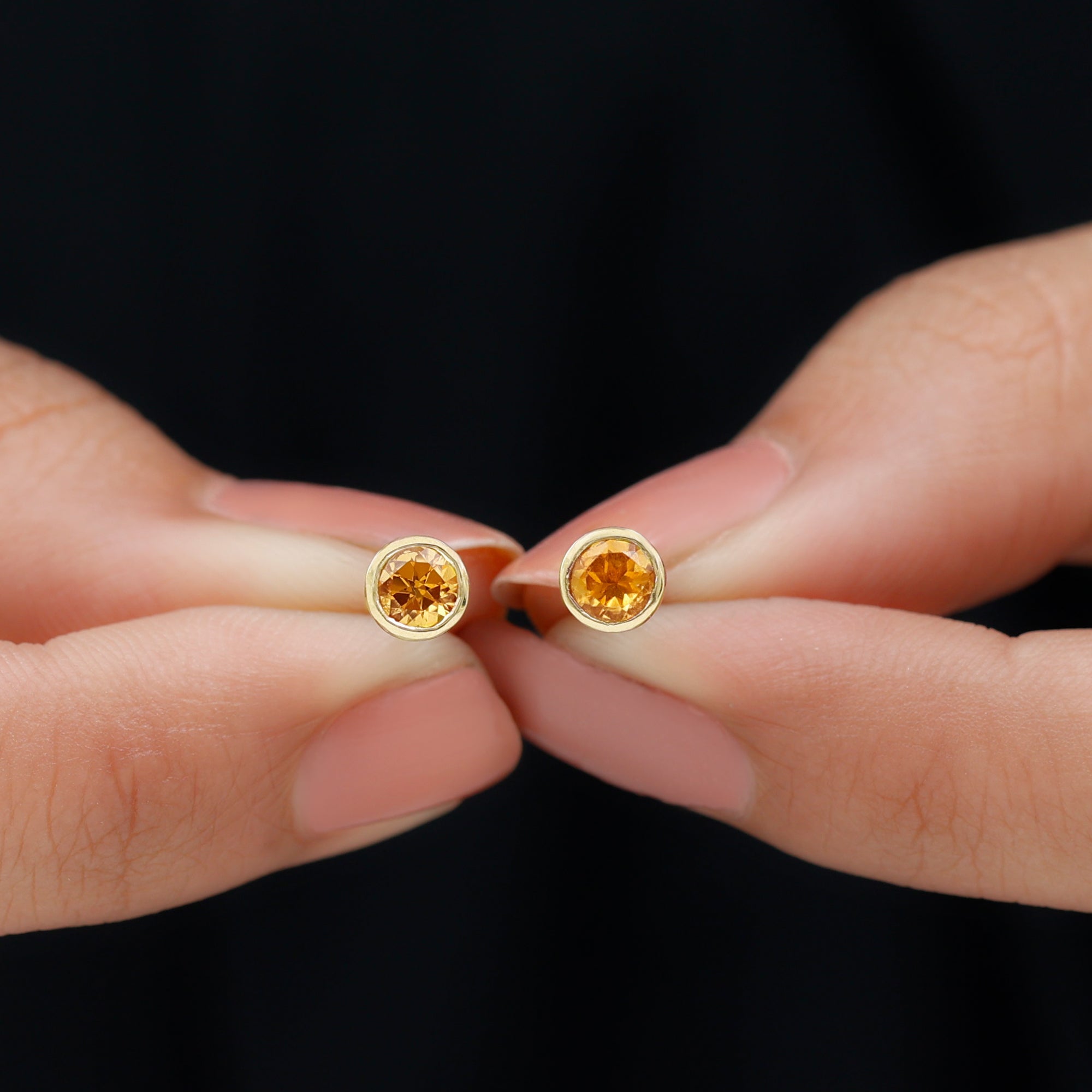 Solitaire 1 Carat Citrine Stud Earrings in Bezel Setting