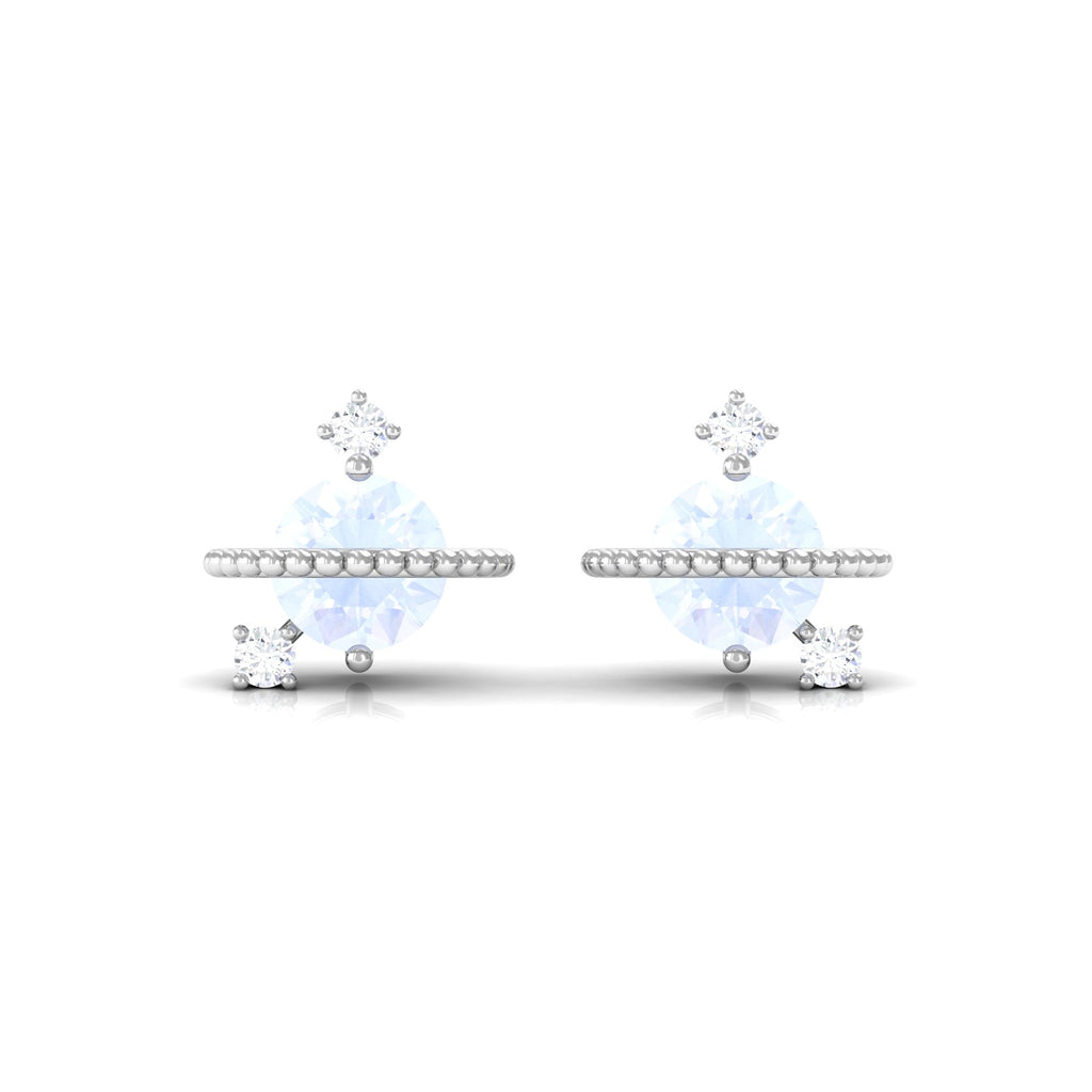 Moonstone Contemporary Celestial Stud Earrings with Diamond