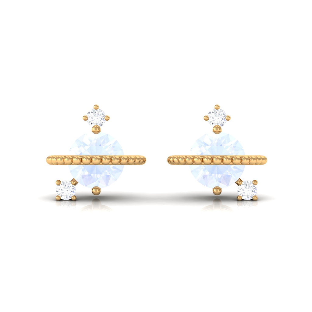 Moonstone Contemporary Celestial Stud Earrings with Diamond