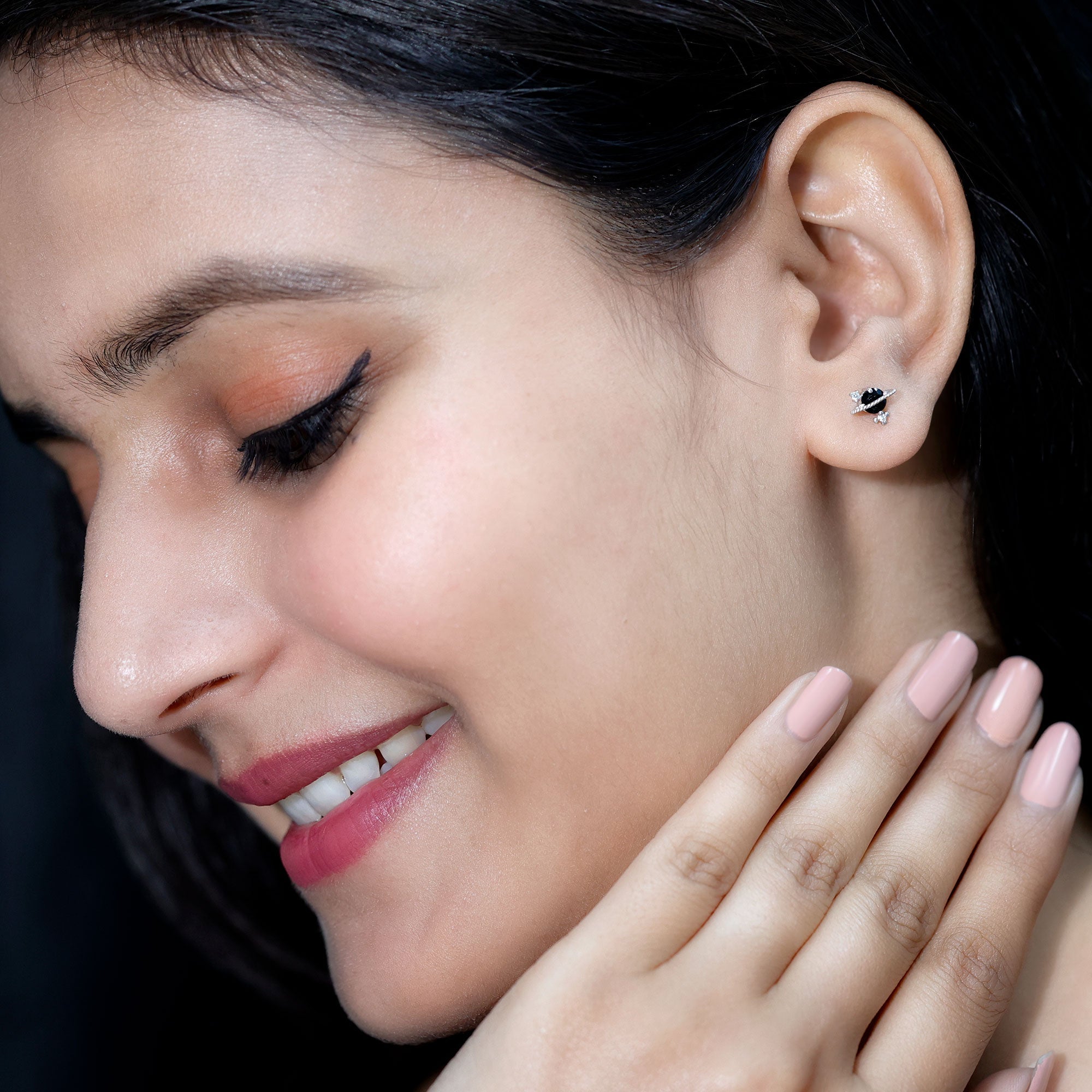 Black Onyx and Diamond Contemporary Stud Earrings