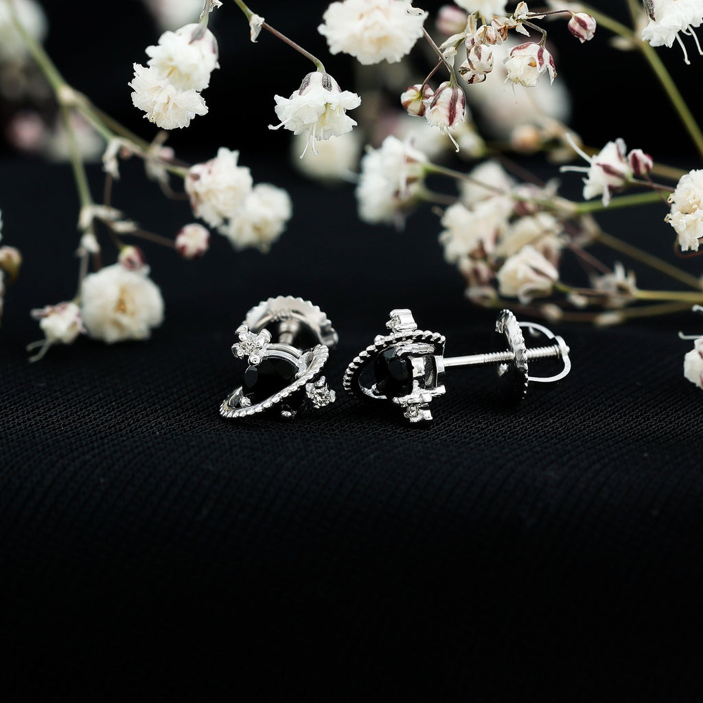 Black Onyx and Diamond Contemporary Stud Earrings