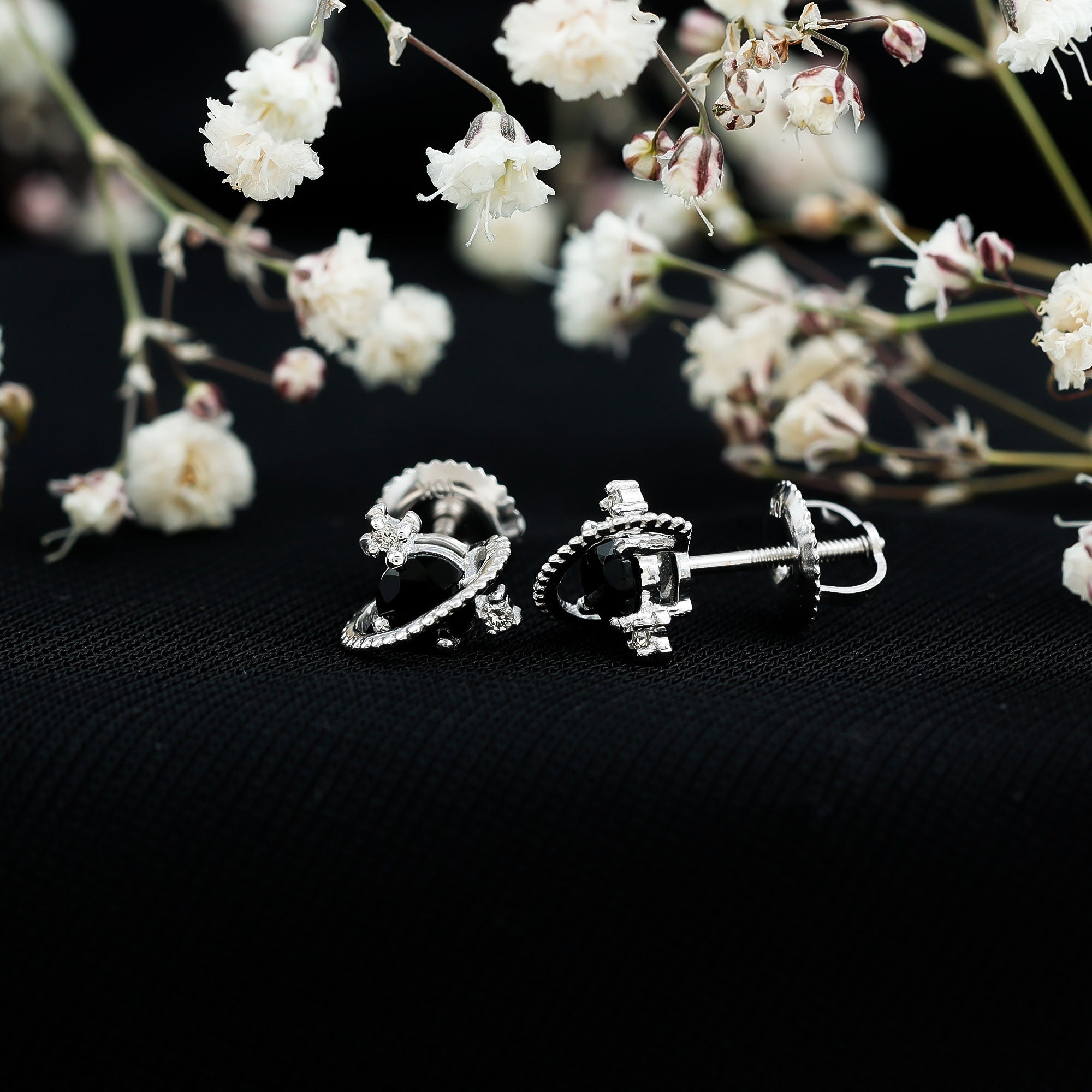 Black Onyx and Diamond Contemporary Stud Earrings