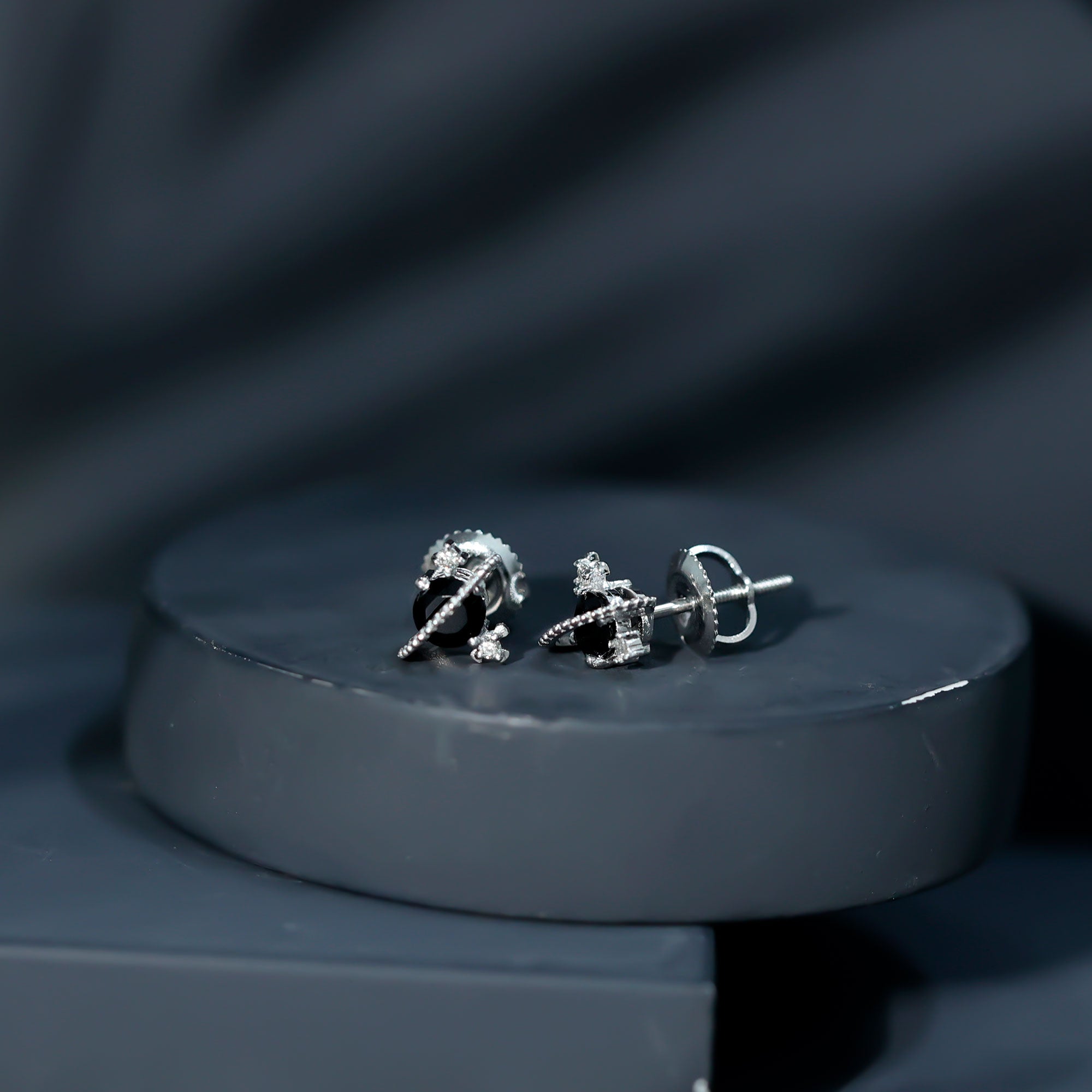Black Onyx and Diamond Contemporary Stud Earrings