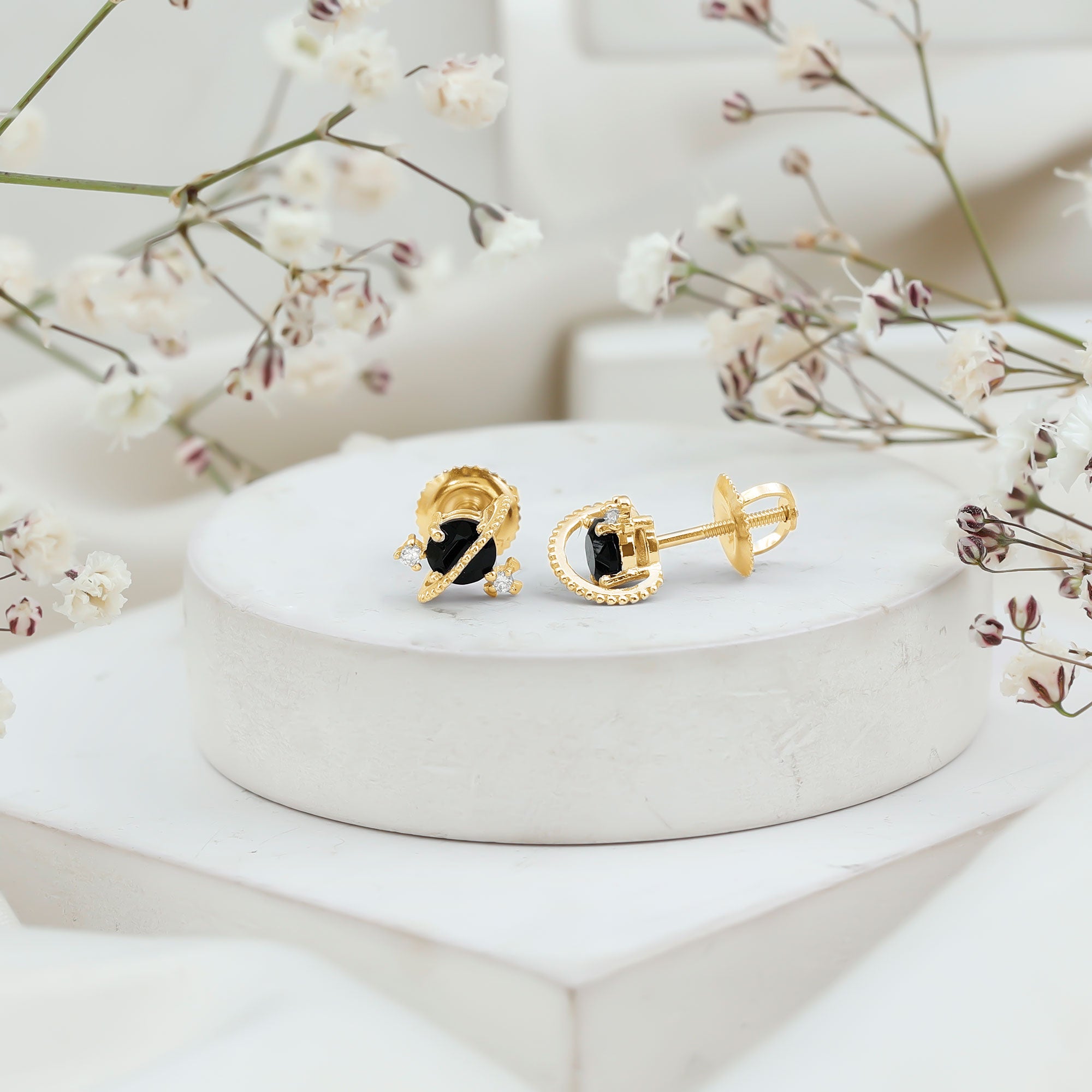 Black Onyx and Diamond Contemporary Stud Earrings