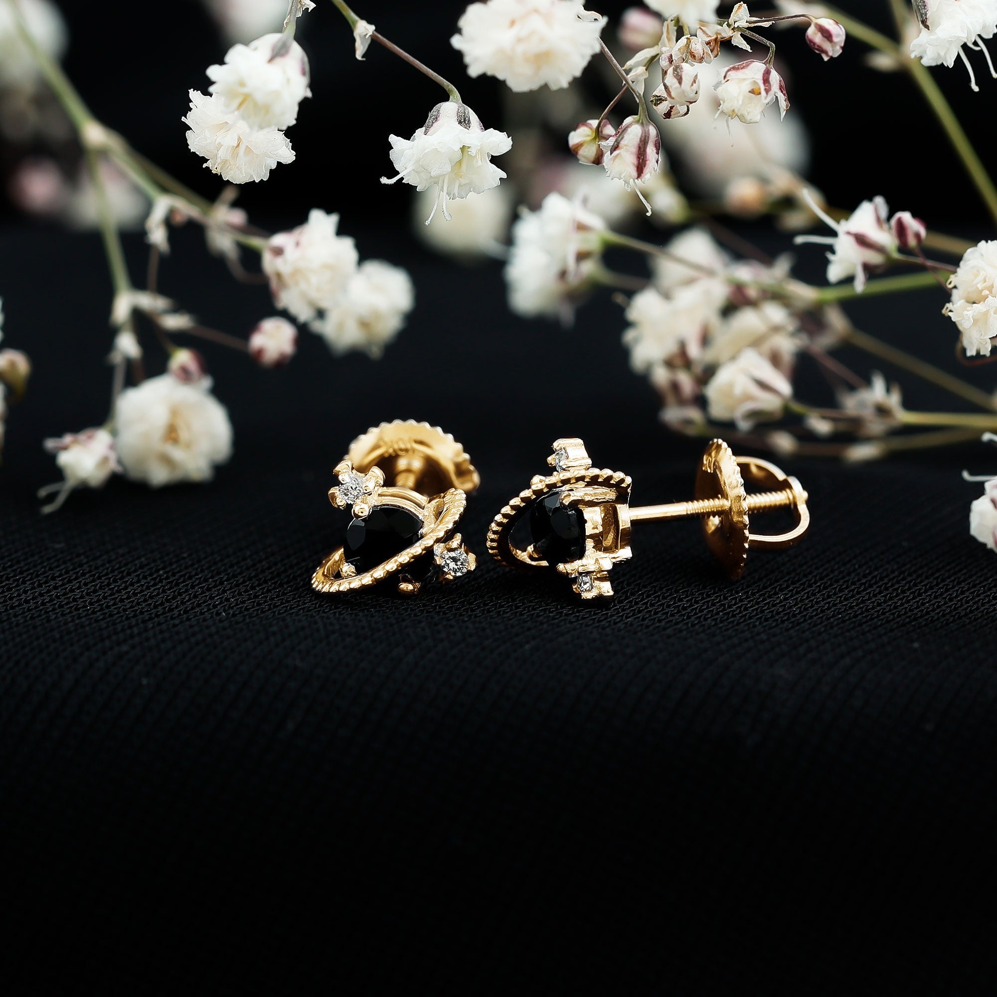 Black Onyx and Diamond Contemporary Stud Earrings