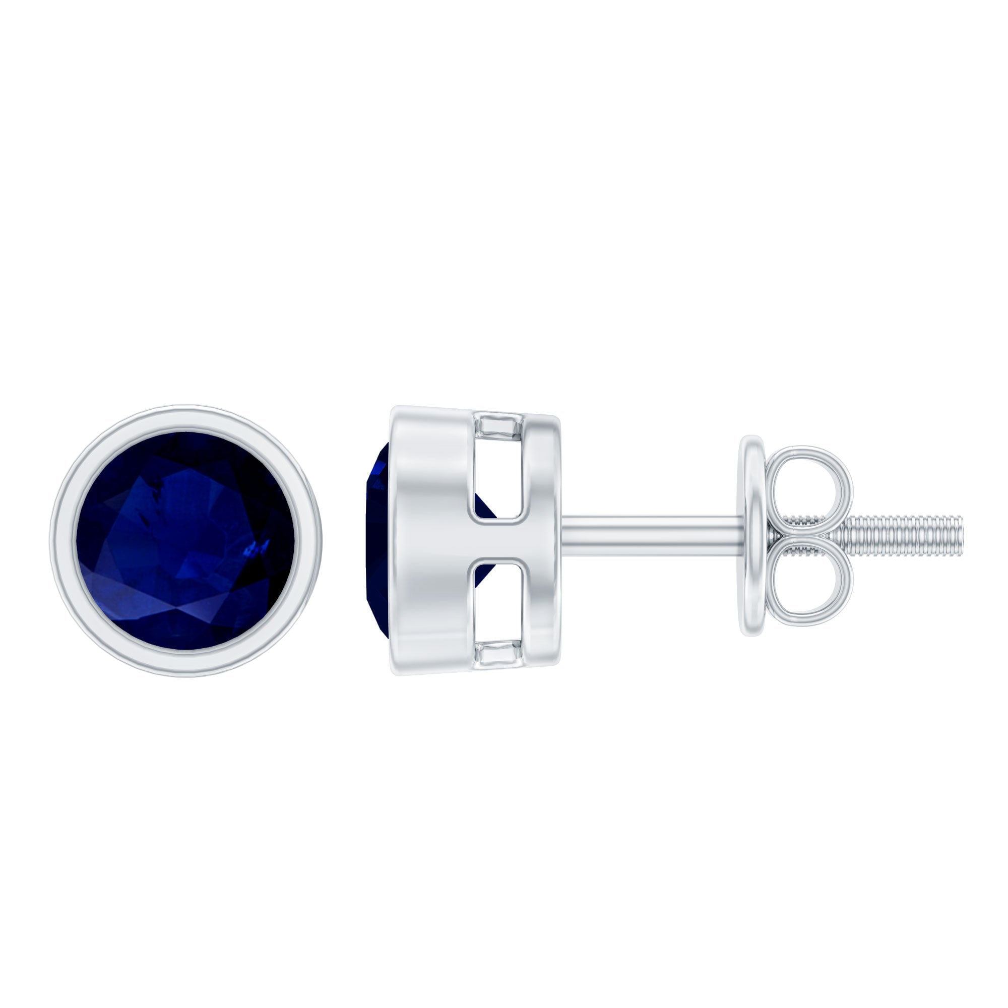 3/4 CT Bezel Set Blue Sapphire Solitaire Stud Earrings in Gold