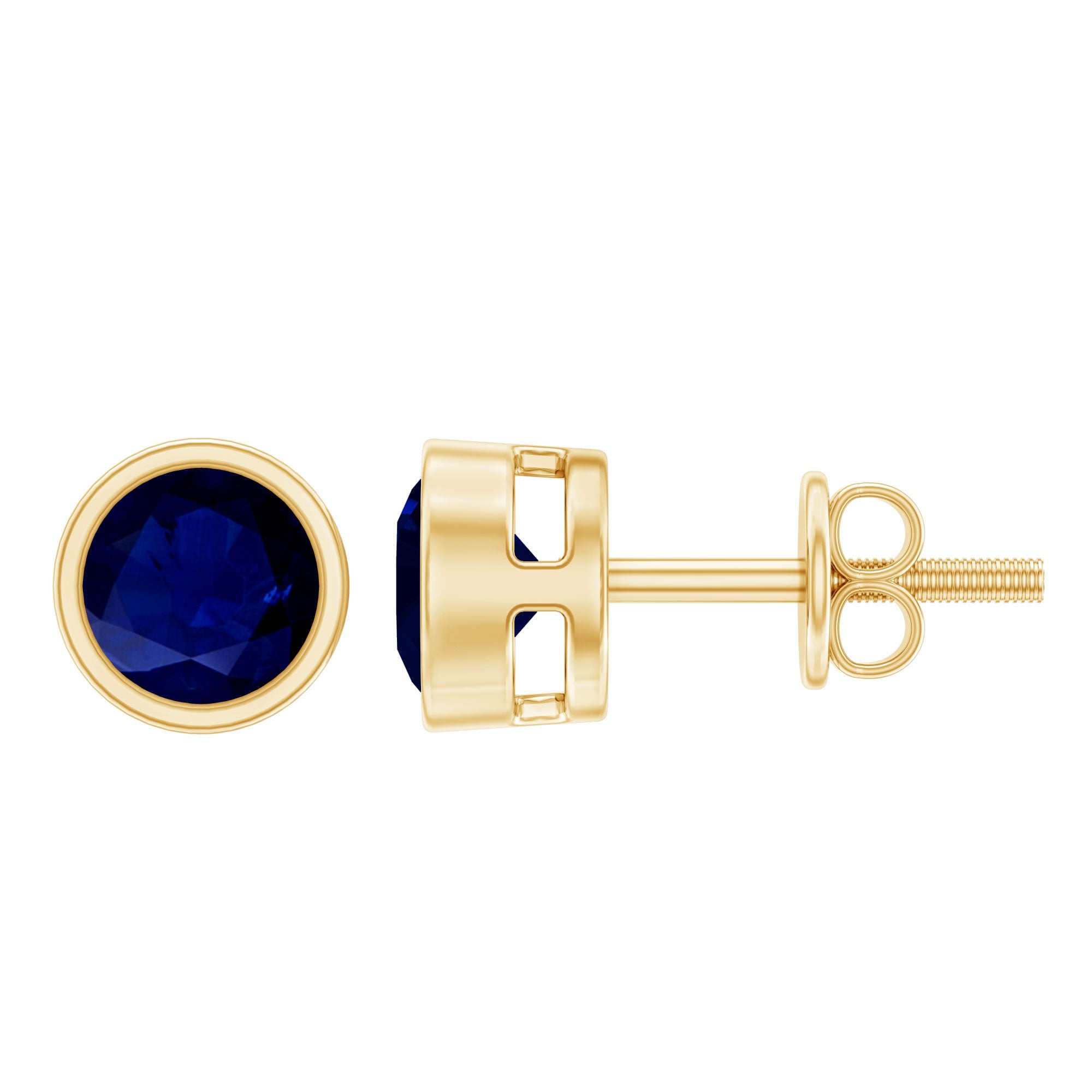 3/4 CT Bezel Set Blue Sapphire Solitaire Stud Earrings in Gold