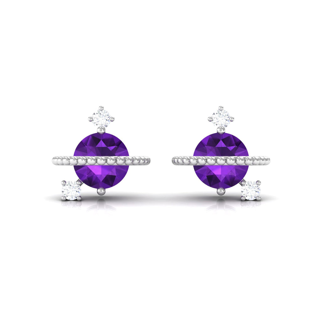 Real Amethyst Contemporary Celestial Stud Earrings with Diamond