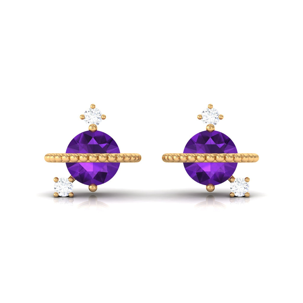 Real Amethyst Contemporary Celestial Stud Earrings with Diamond