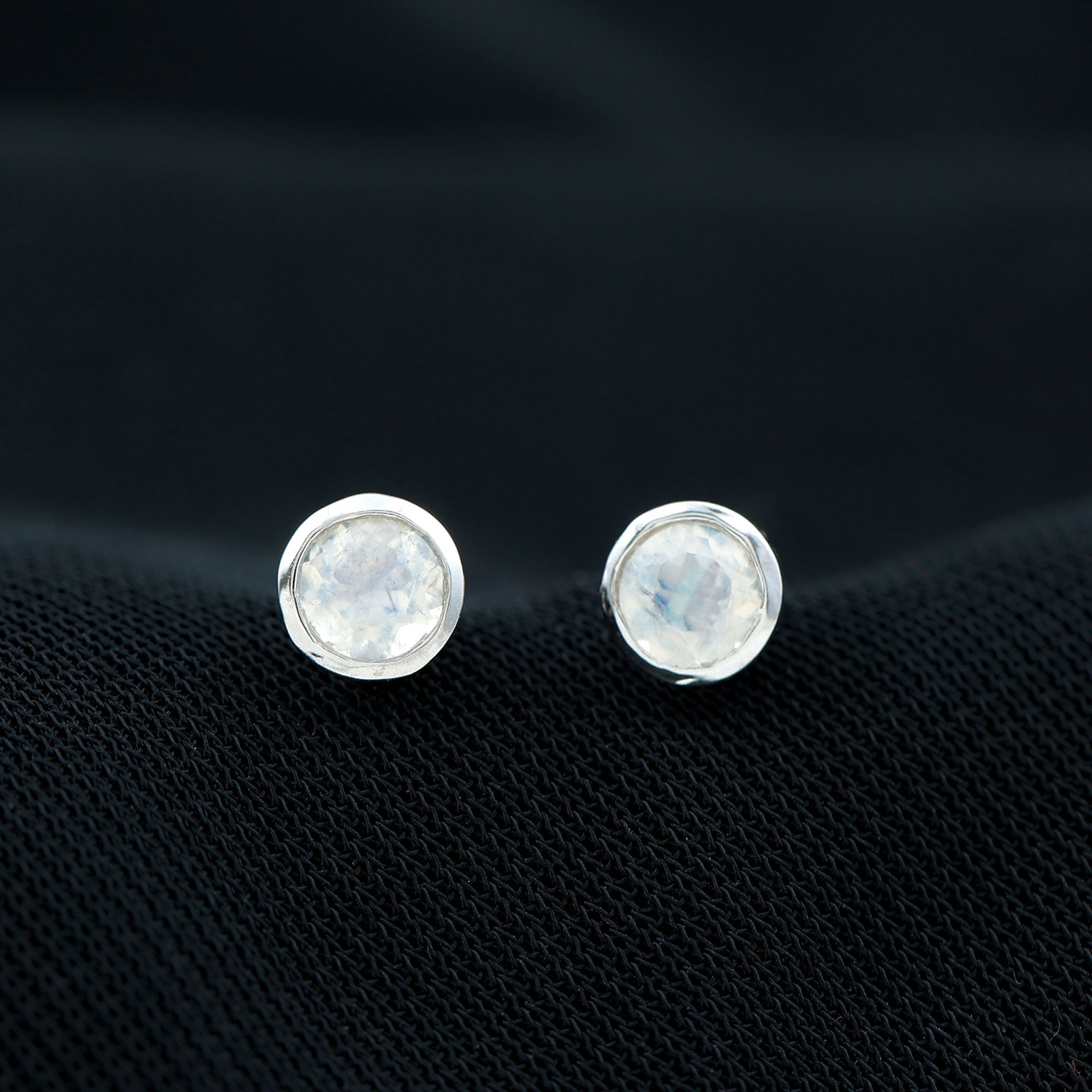 Real Moonstone Solitaire Stud Earrings in Bezel Setting