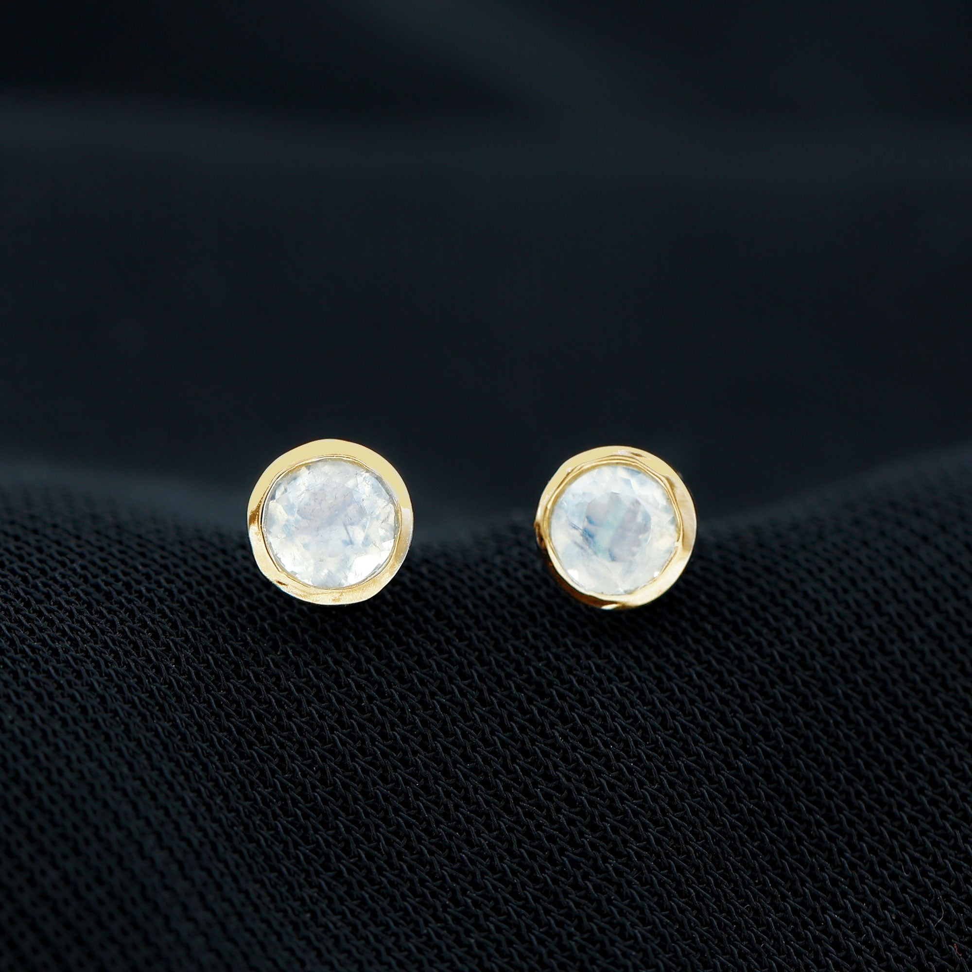 Real Moonstone Solitaire Stud Earrings in Bezel Setting