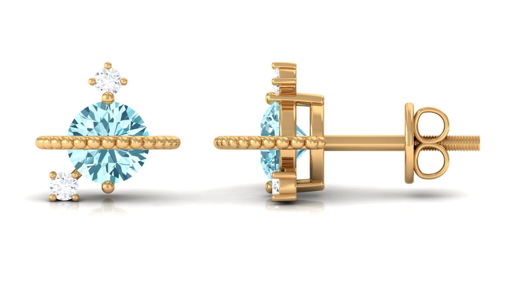 Real Aquamarine Celestial and Diamond Stud Earring