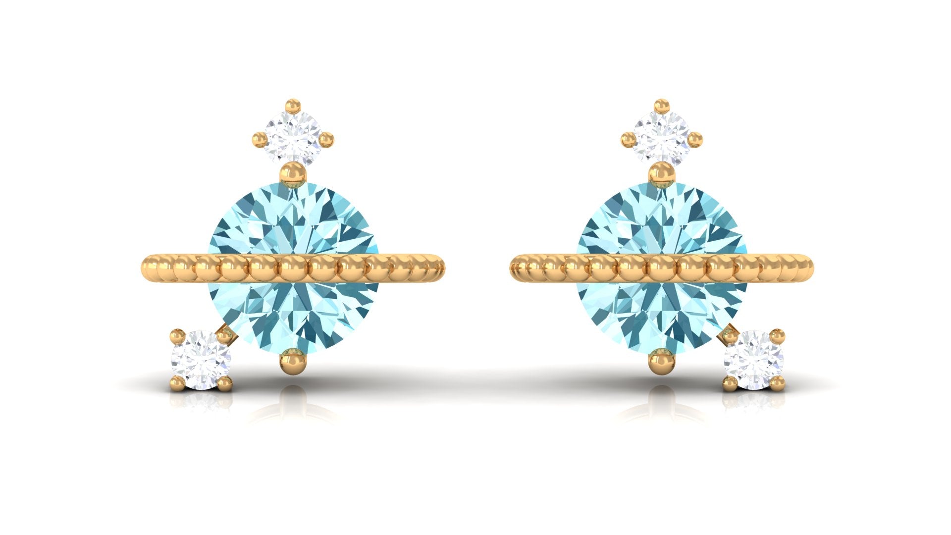 Real Aquamarine Celestial and Diamond Stud Earring