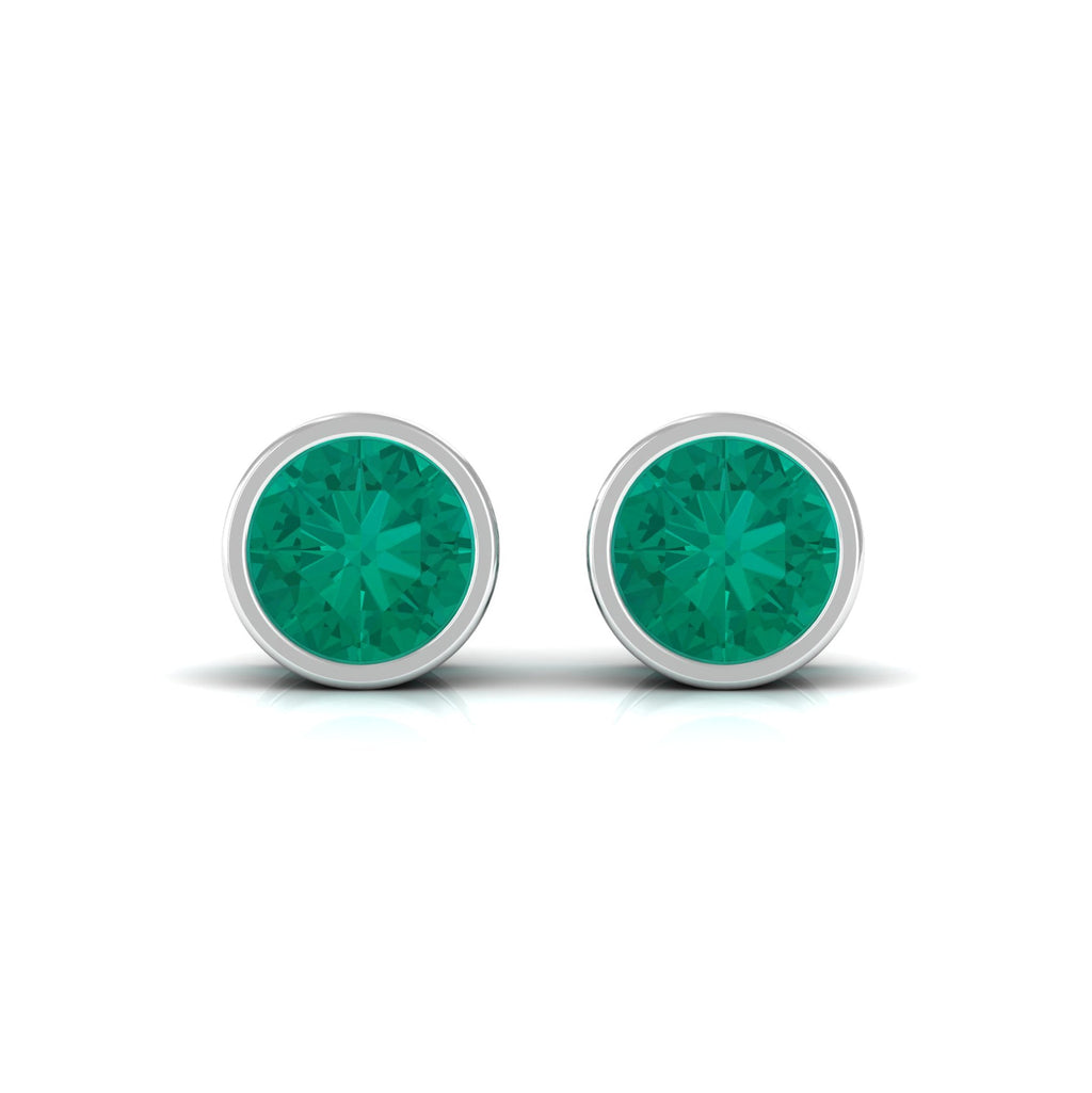 Bezel Set Round Emerald Solitaire Stud Earrings