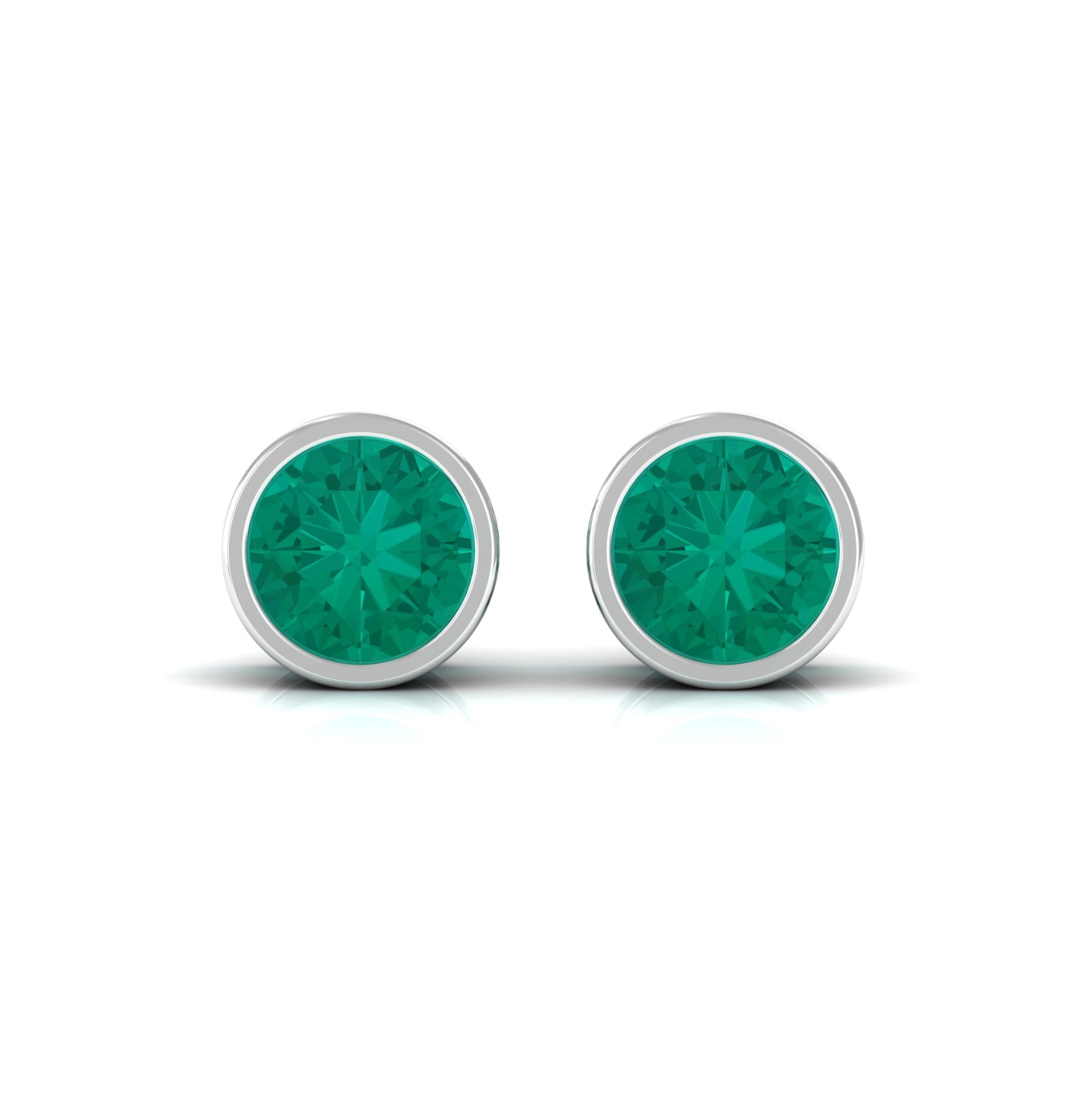 Bezel Set Round Emerald Solitaire Stud Earrings