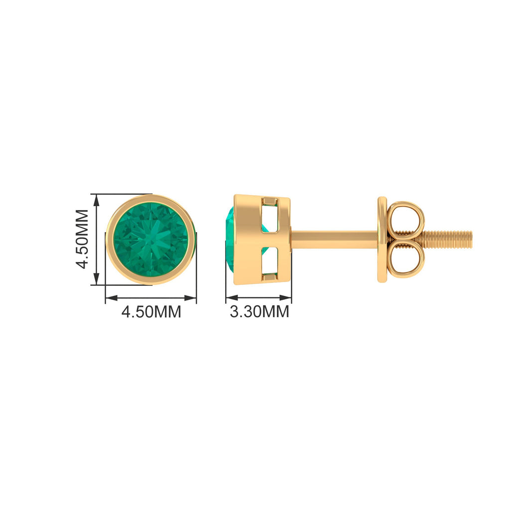 Bezel Set Round Emerald Solitaire Stud Earrings