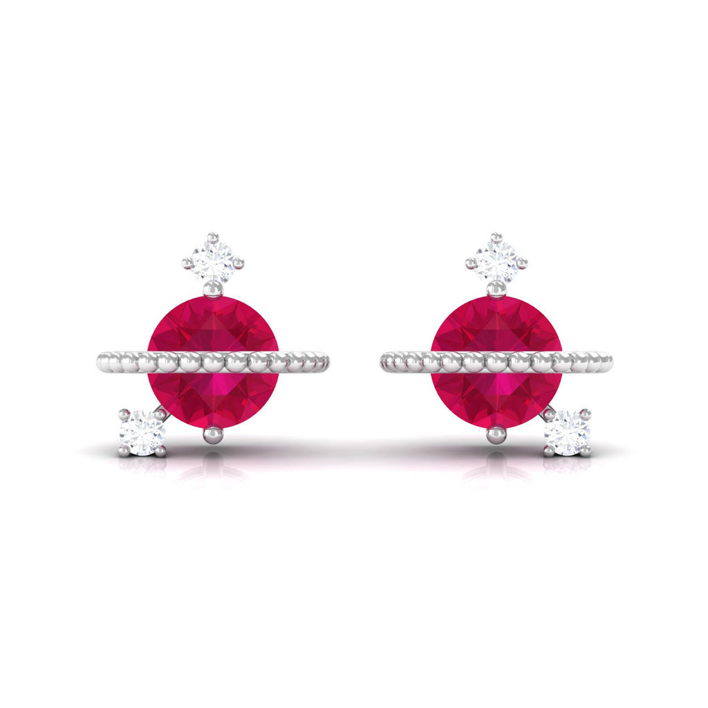 Natural Ruby and Diamond Celestial Earrings