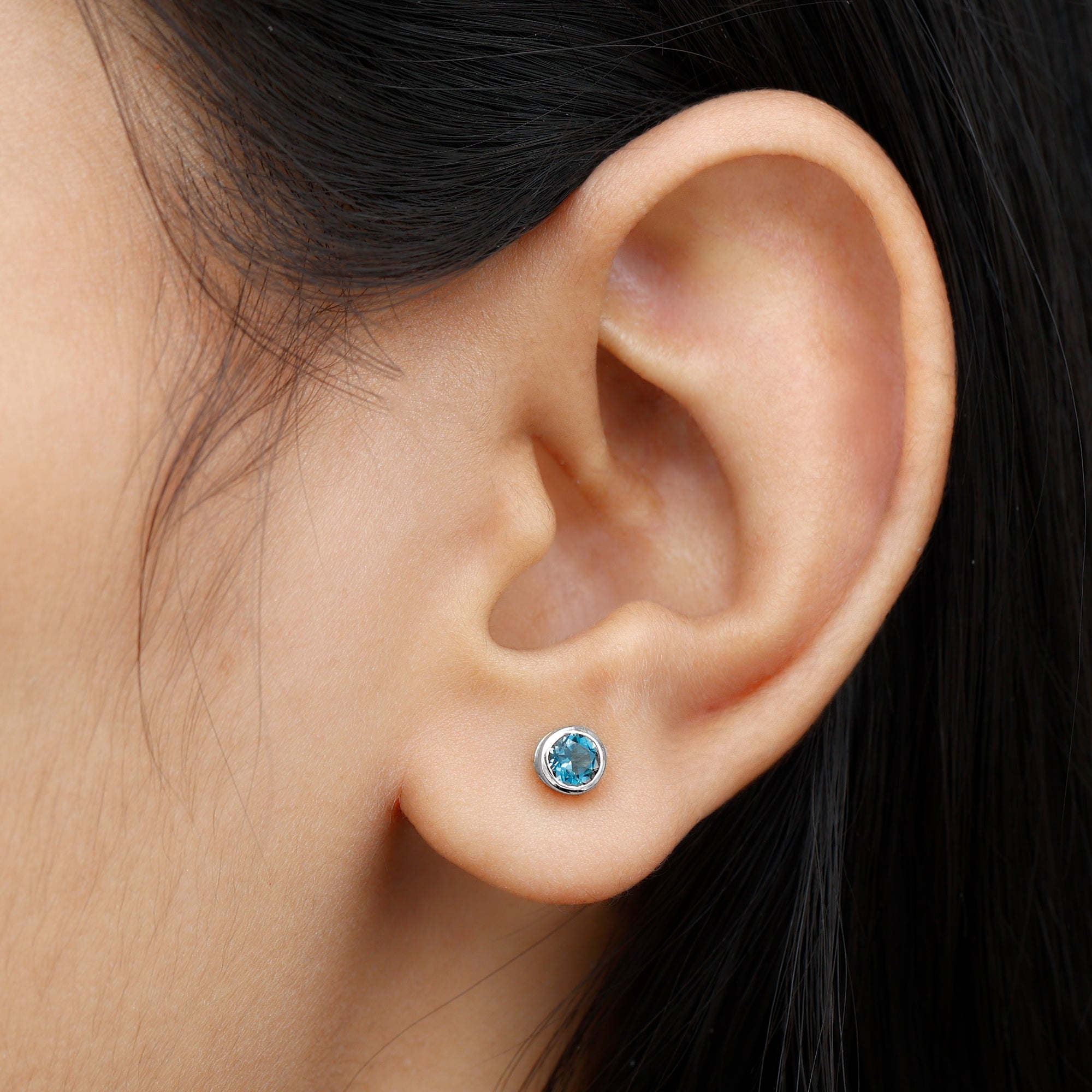 Bezel Set Round London Blue Topaz Solitaire Stud Earrings