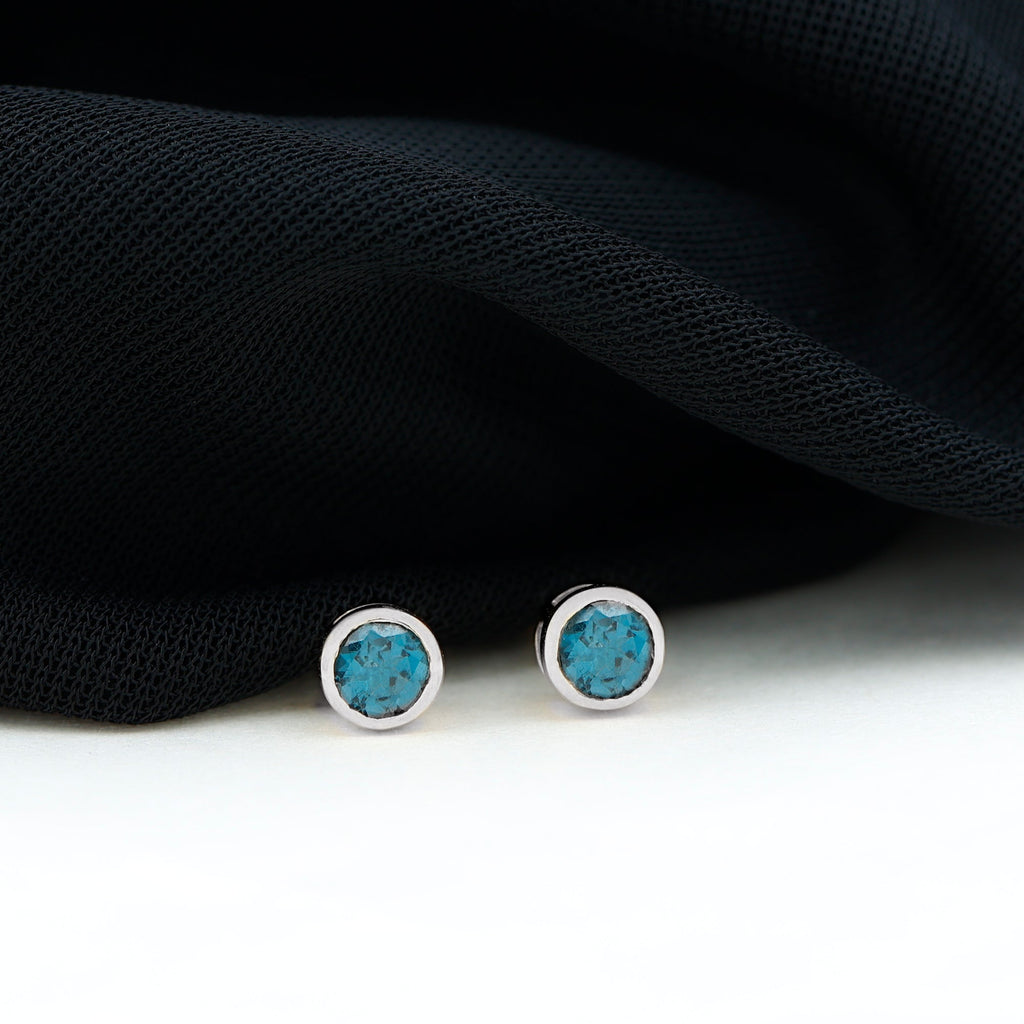 Bezel Set Round London Blue Topaz Solitaire Stud Earrings