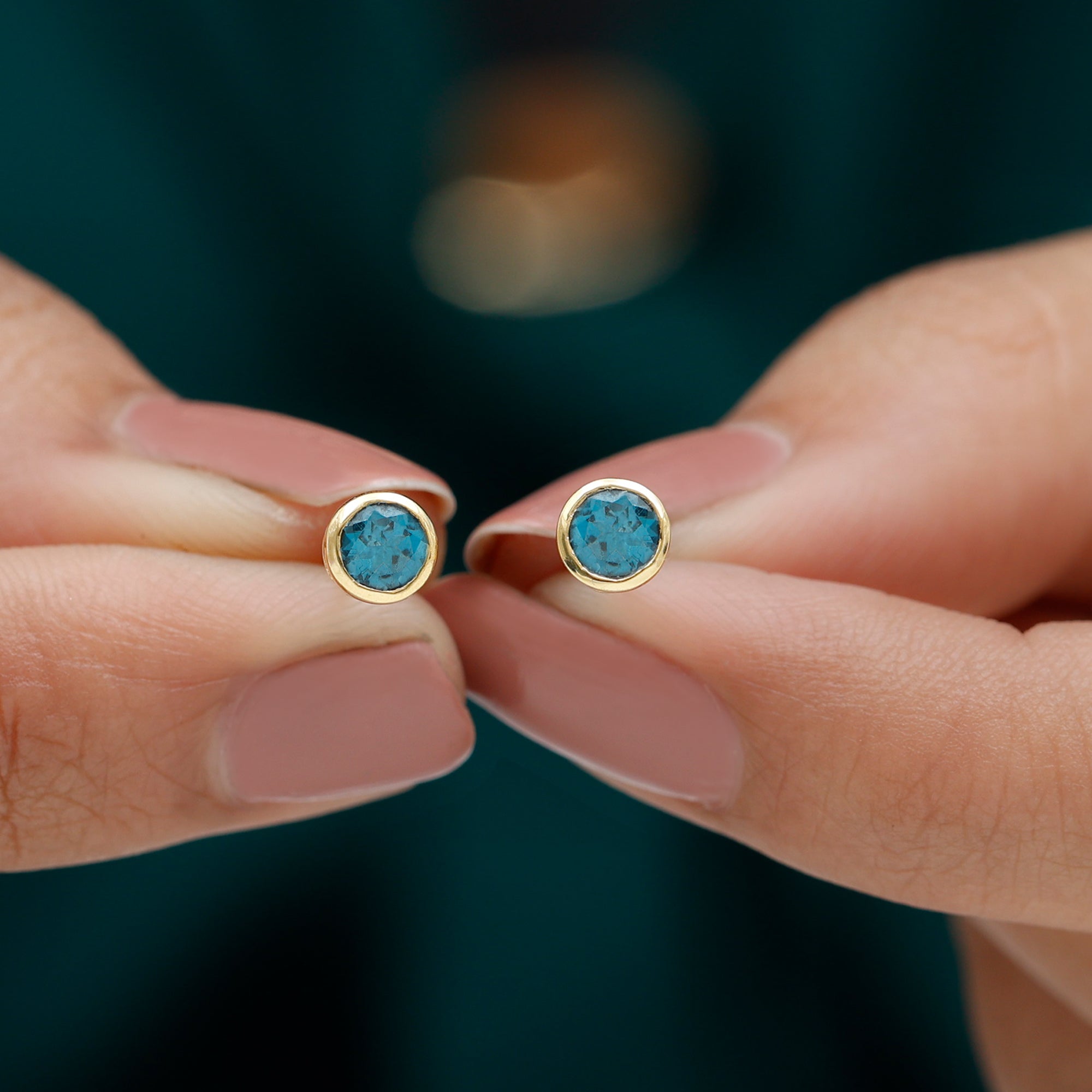 Bezel Set Round London Blue Topaz Solitaire Stud Earrings