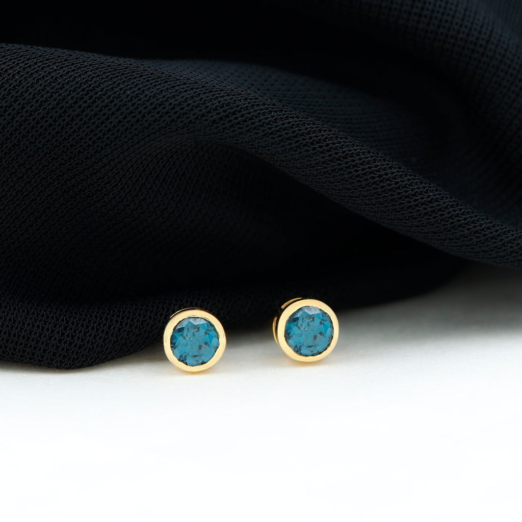 Bezel Set Round London Blue Topaz Solitaire Stud Earrings