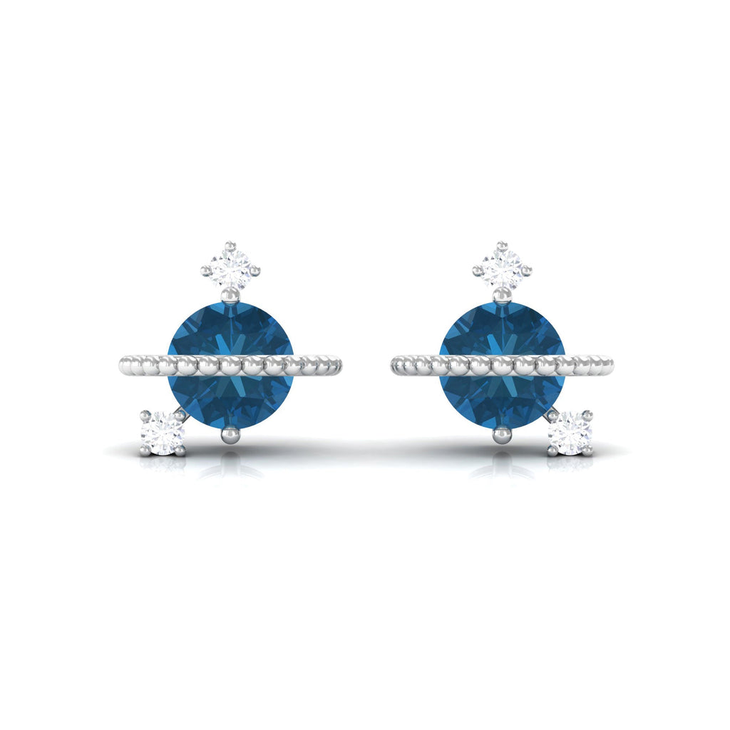 1.25 CT London Blue Topaz and Diamond Contemporary Stud Earrings