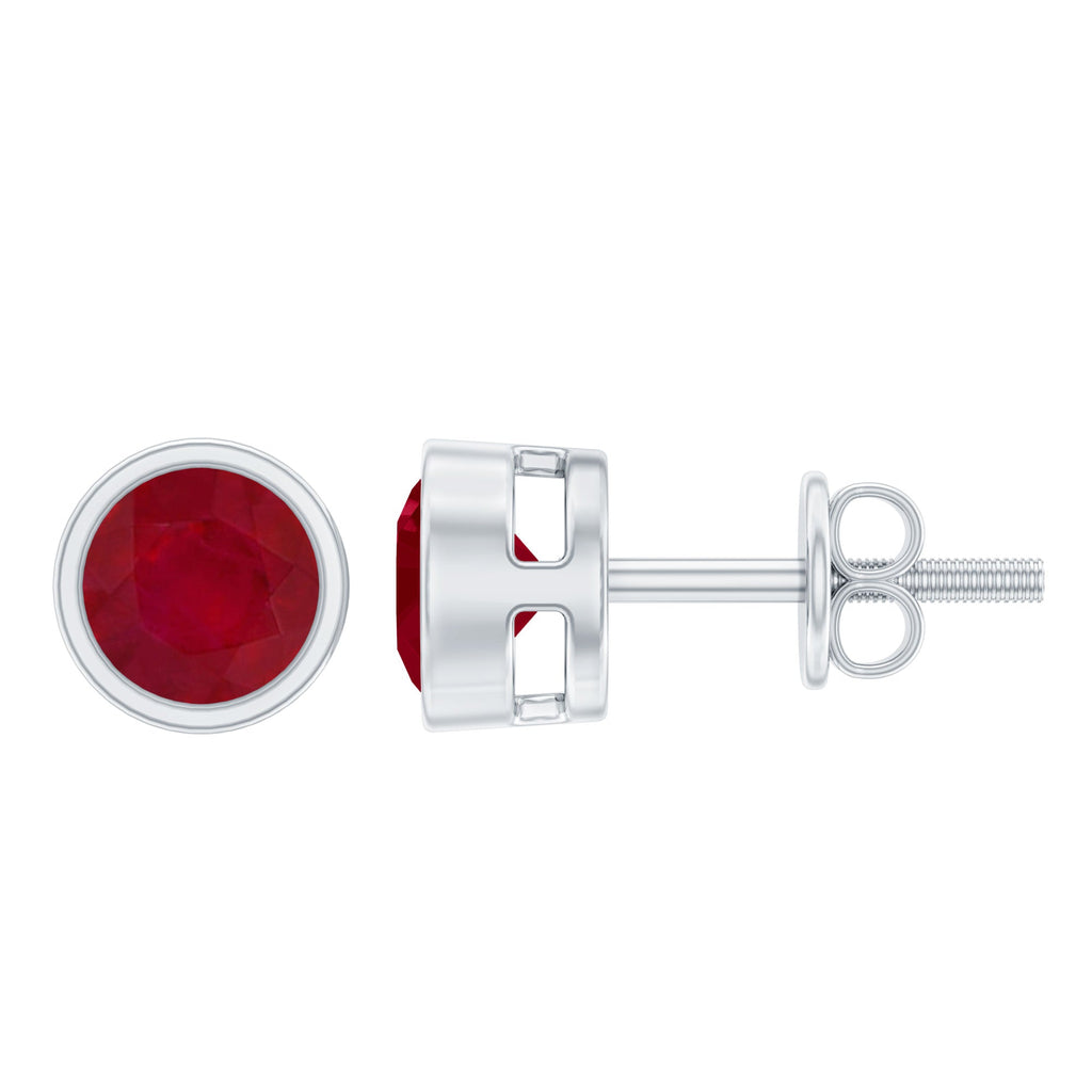 Bezel Set Genuine Ruby Solitaire Stud Earrings