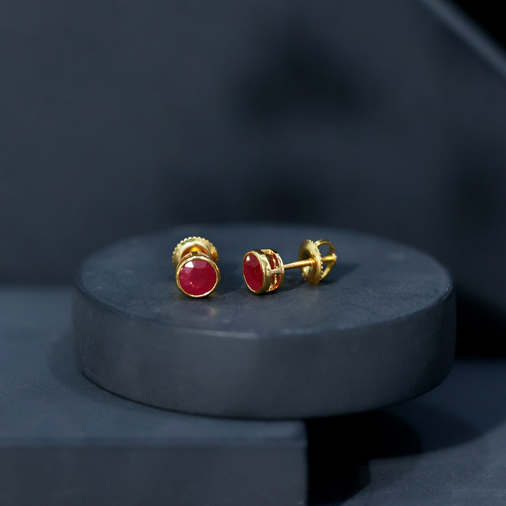 Bezel Set Genuine Ruby Solitaire Stud Earrings
