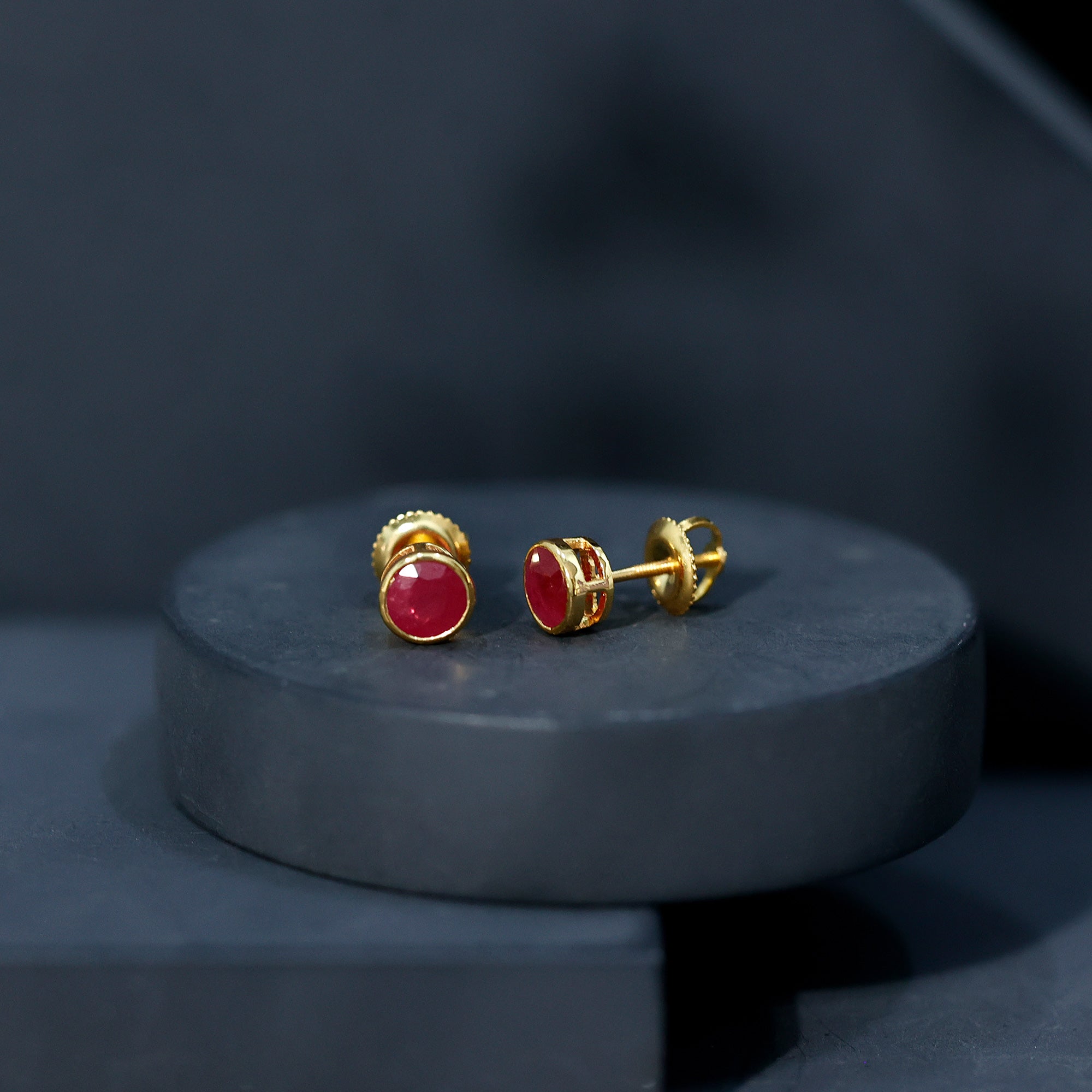 Bezel Set Genuine Ruby Solitaire Stud Earrings